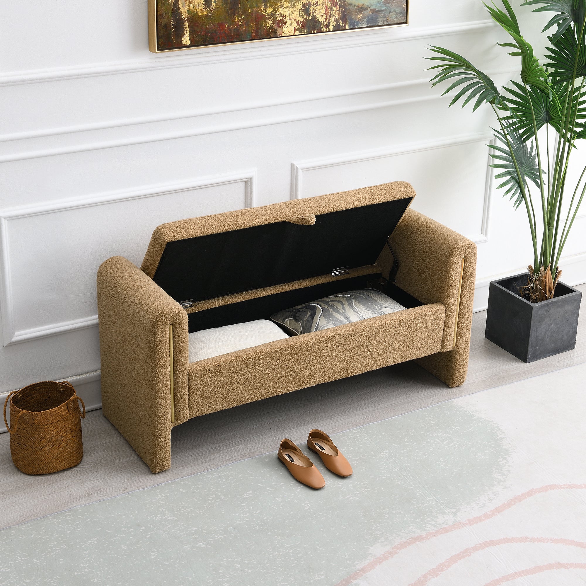 Solvik Teddy Upholstered Storage Ottoman Bench with Arms