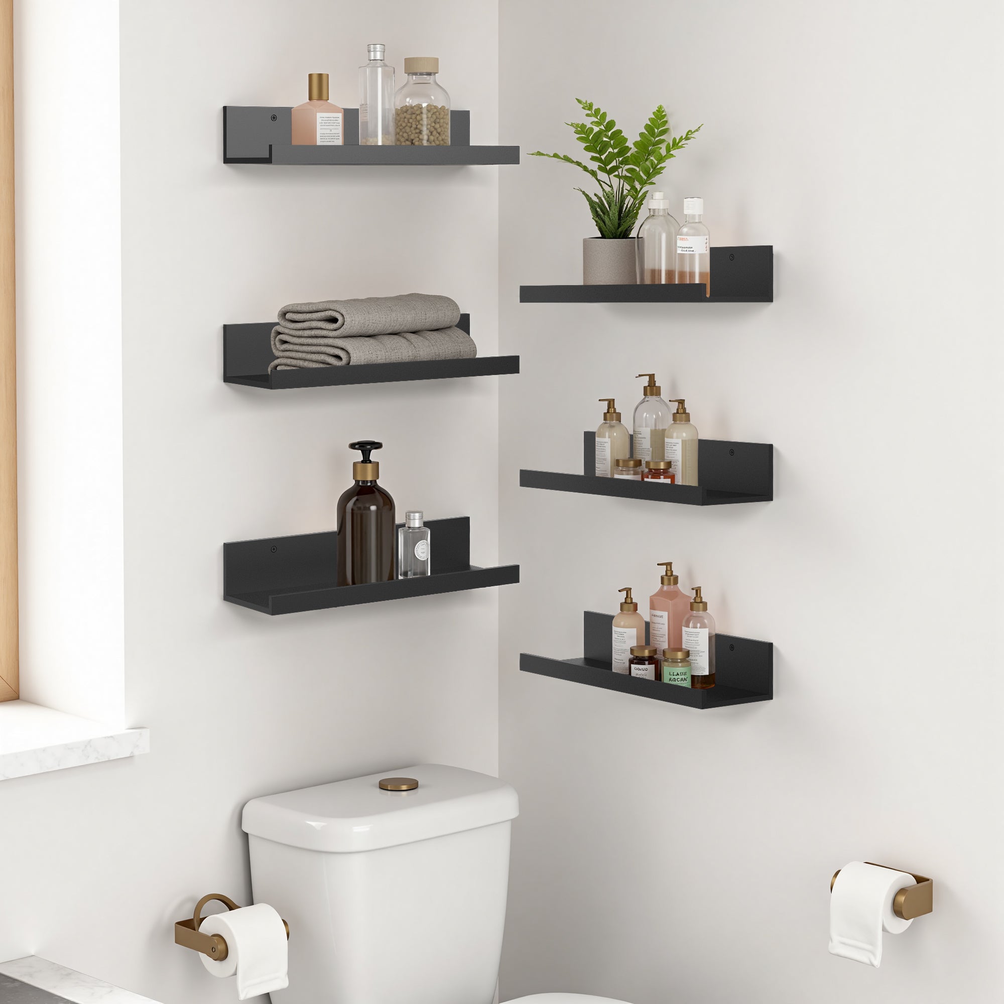 Tabby 16”x5” Floating Shelves, Metal Wall Mounted Ledge, Matte Black for Living Room Bedroom Bathroom