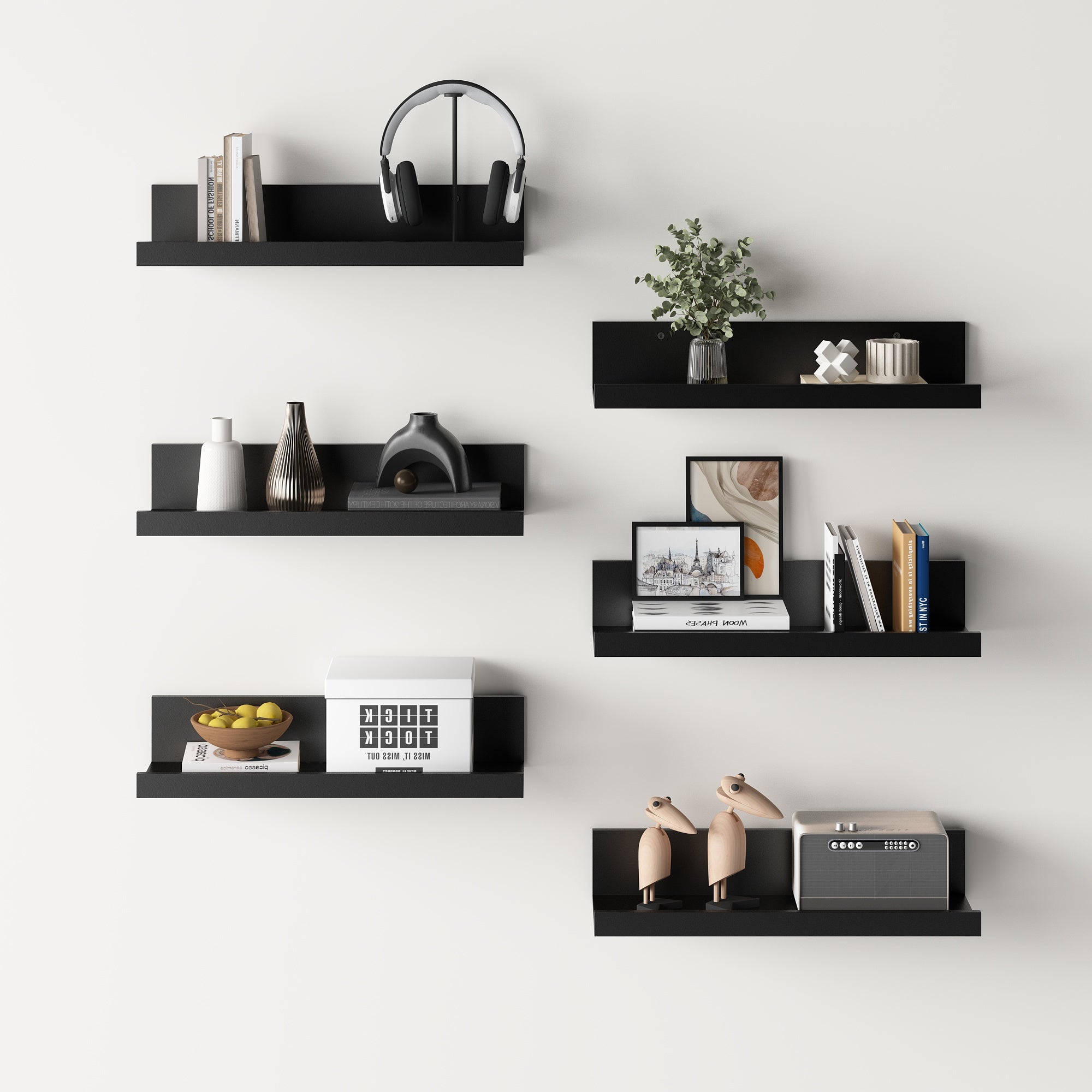 Tabby 16”x5” Floating Shelves, Metal Wall Mounted Ledge, Matte Black for Living Room Bedroom Bathroom