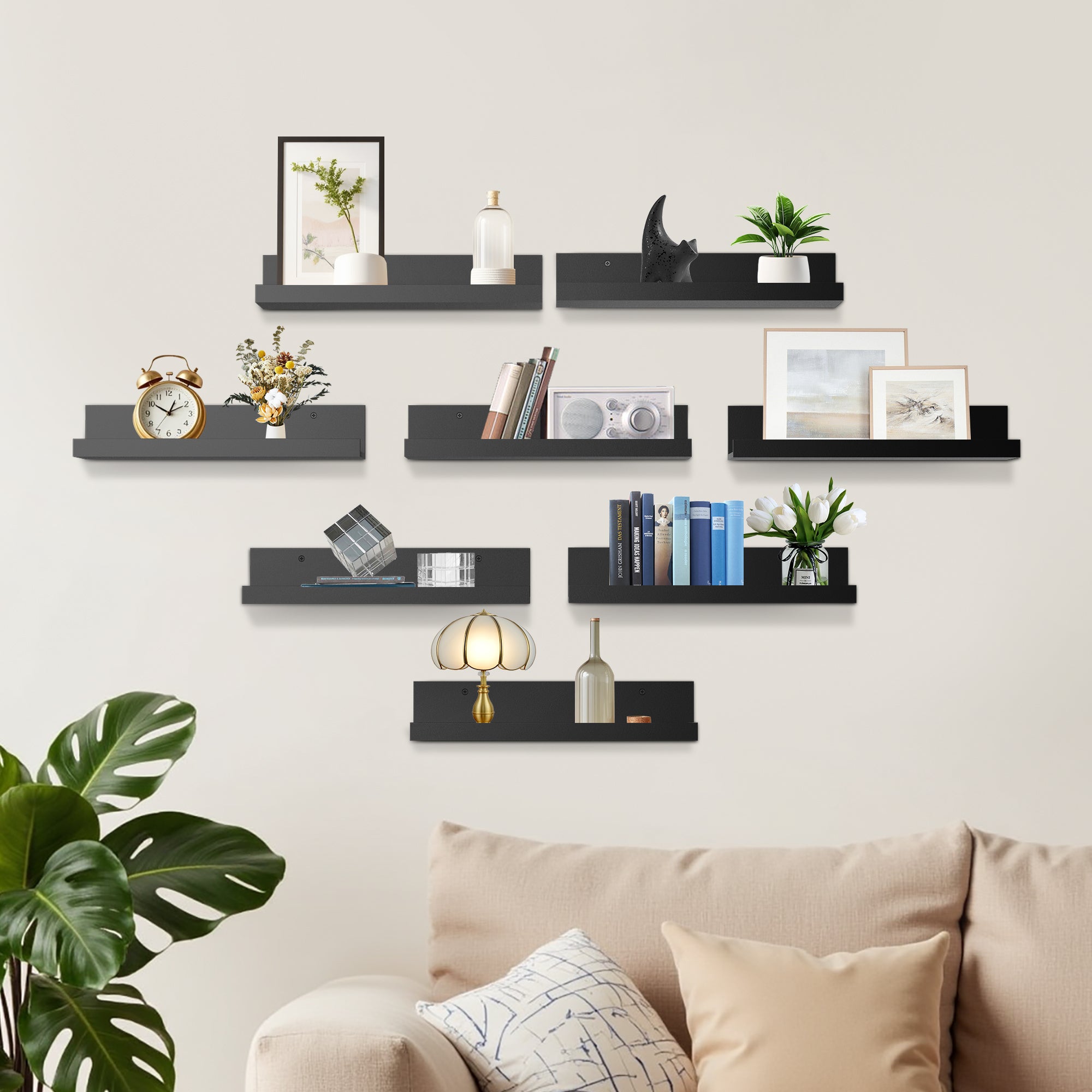 Tabby 16”x5” Floating Shelves, Metal Wall Mounted Ledge, Matte Black for Living Room Bedroom Bathroom
