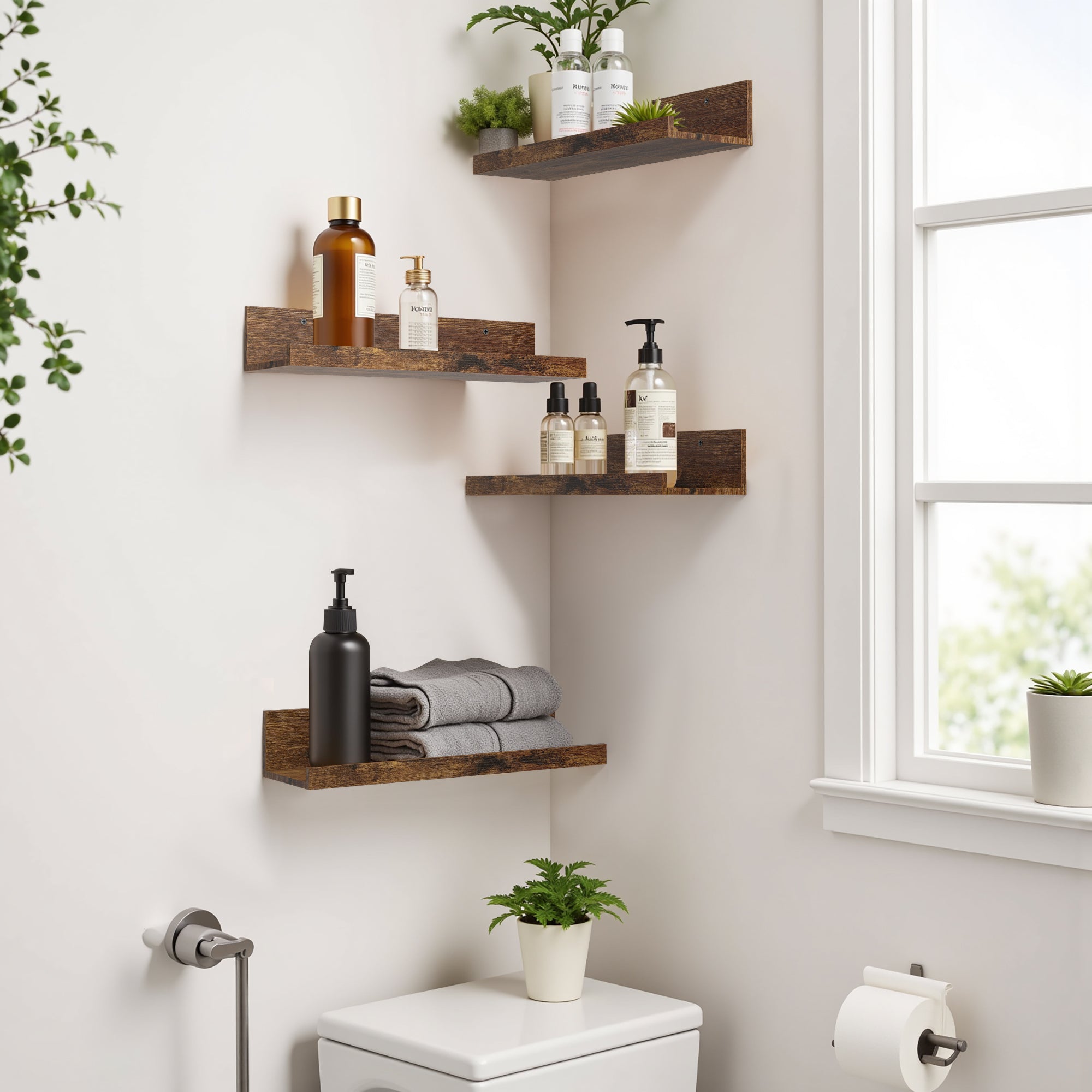Tabby 16”x5” Floating Shelves, Metal Wall Mounted Ledge, Matte Black for Living Room Bedroom Bathroom