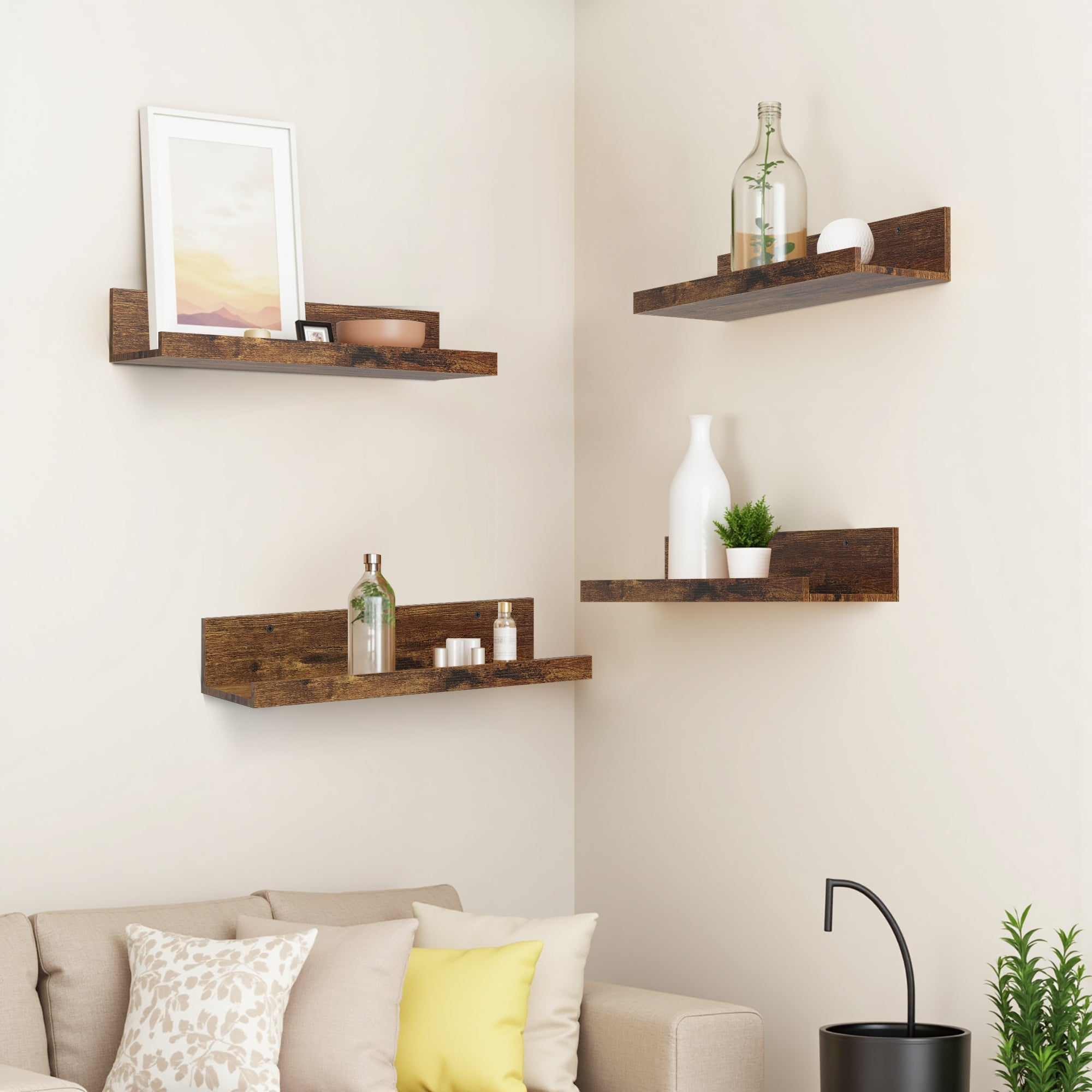 Tabby 16”x5” Floating Shelves, Metal Wall Mounted Ledge, Matte Black for Living Room Bedroom Bathroom