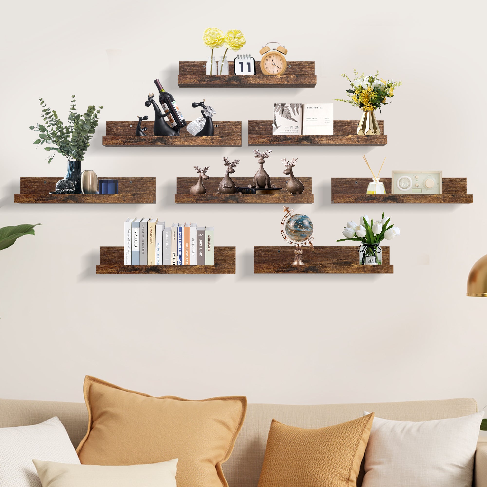 Tabby 16”x5” Floating Shelves, Metal Wall Mounted Ledge, Matte Black for Living Room Bedroom Bathroom