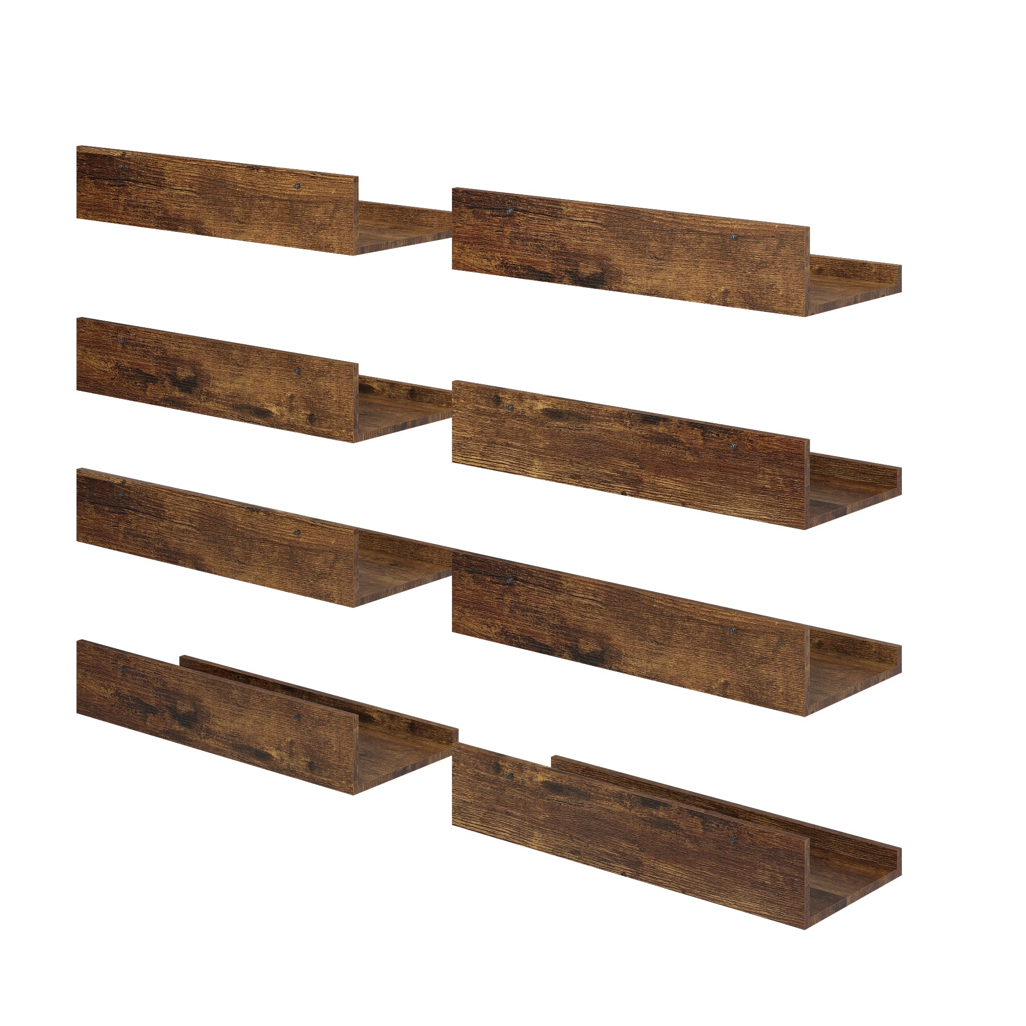 Homy Casa Tabby 8PCS 16”x5” Floating Shelves, Metal Wall Mounted Ledge, Matte Brown for Living Room Bedroom Bathroom