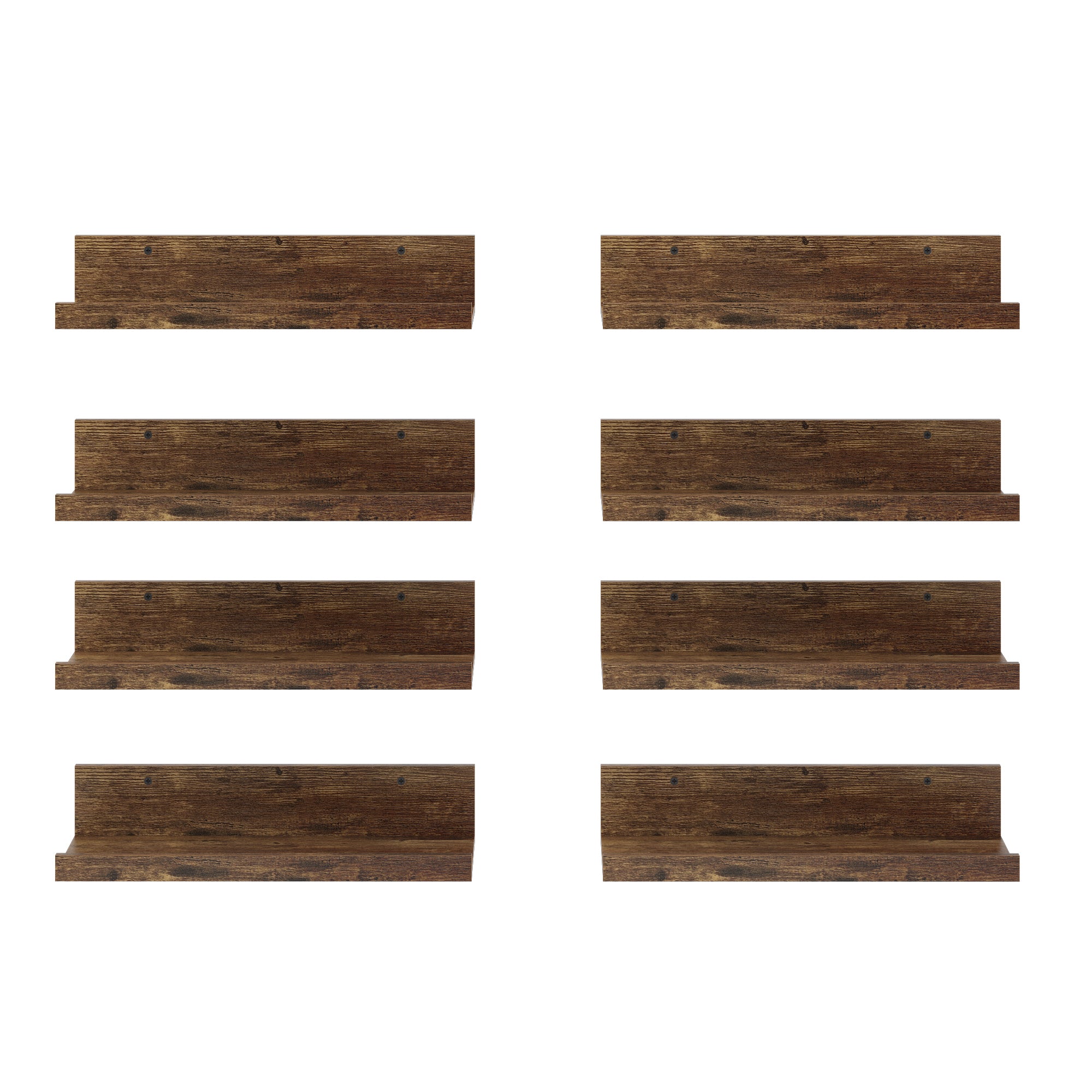 Homy Casa Tabby 8PCS 16”x5” Floating Shelves, Metal Wall Mounted Ledge, Matte Brown for Living Room Bedroom Bathroom