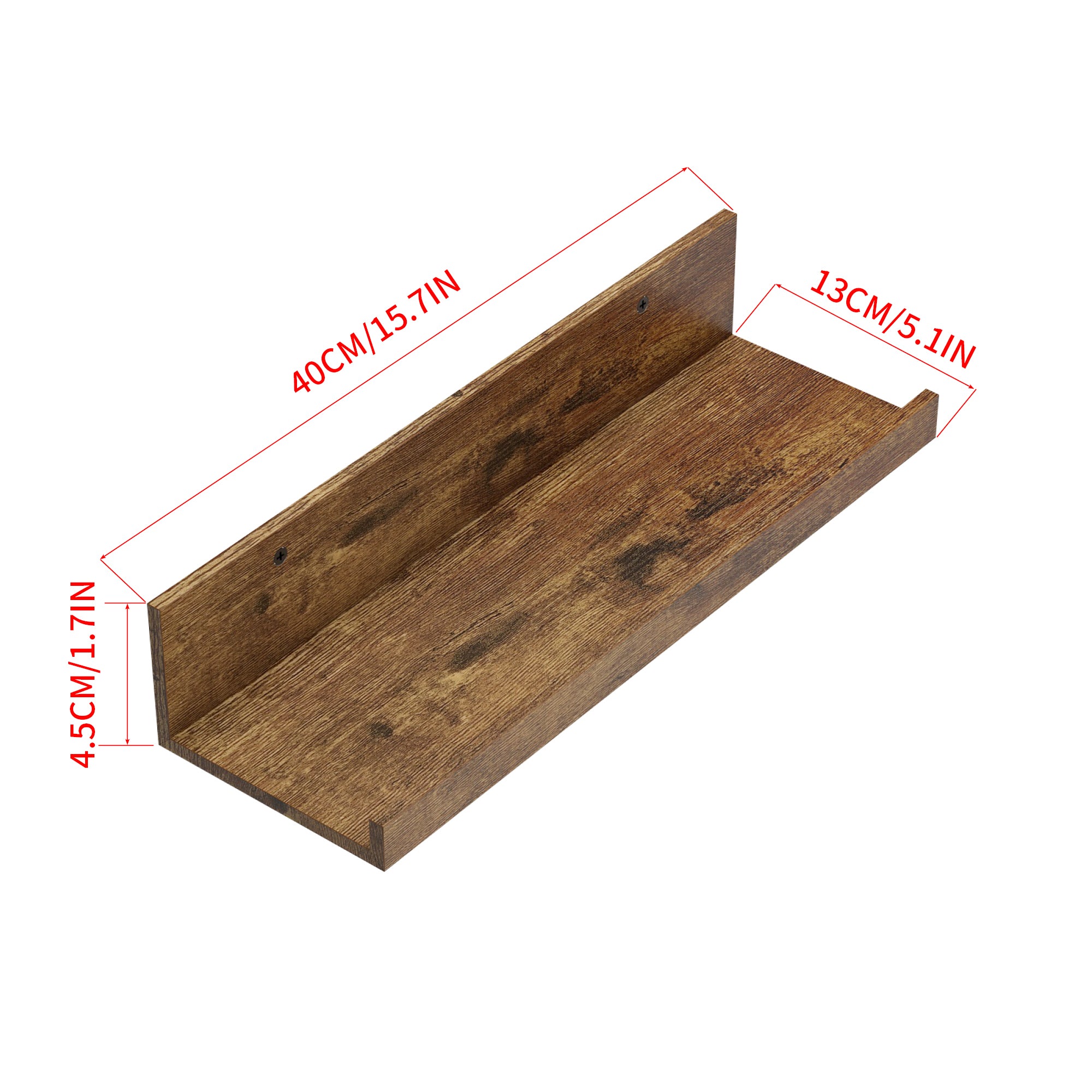 Homy Casa Tabby 8PCS 16”x5” Floating Shelves, Metal Wall Mounted Ledge, Matte Brown for Living Room Bedroom Bathroom