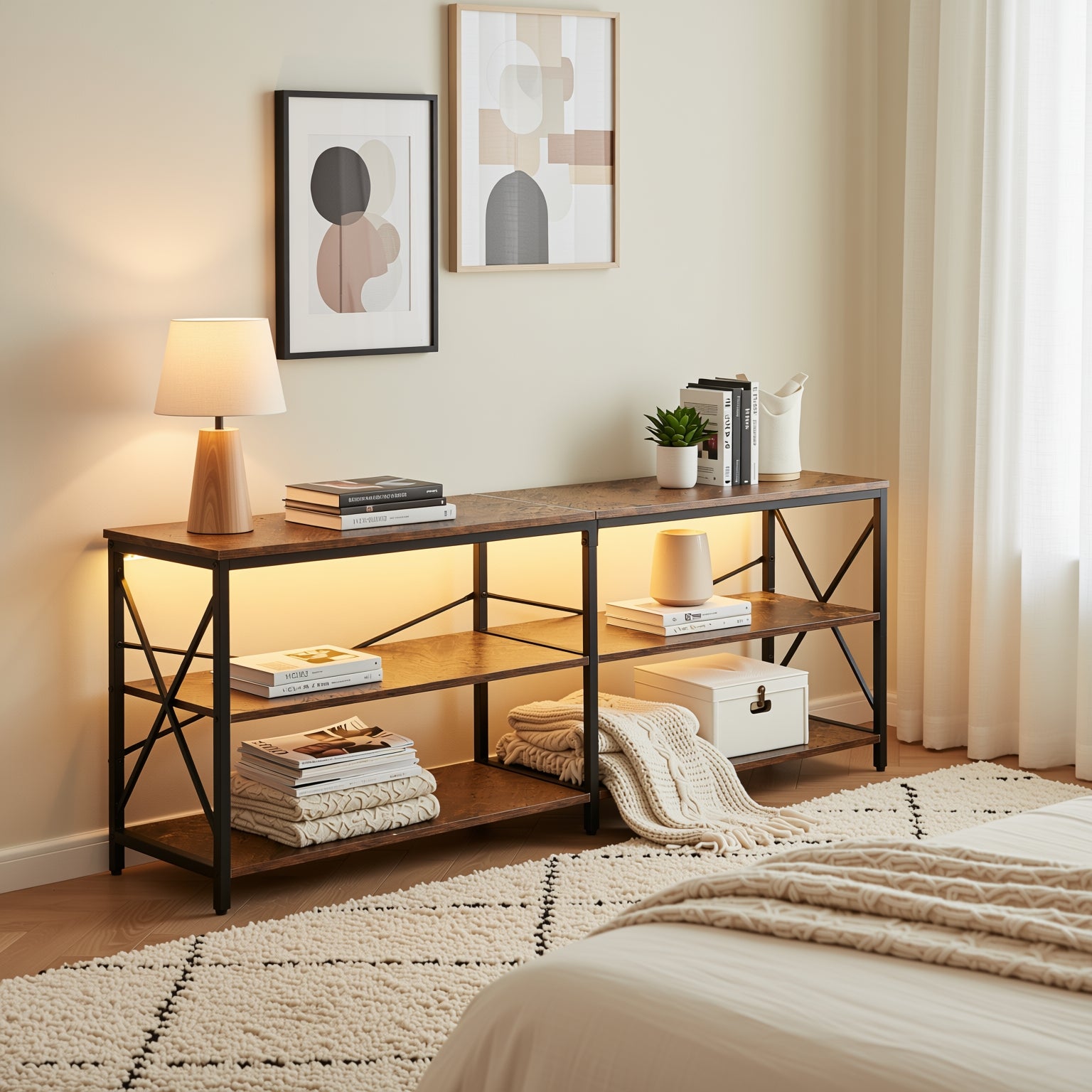 Homy Casa Taryn 63" 3 Tier Narrow TV Cabinet with LED Lighting Console