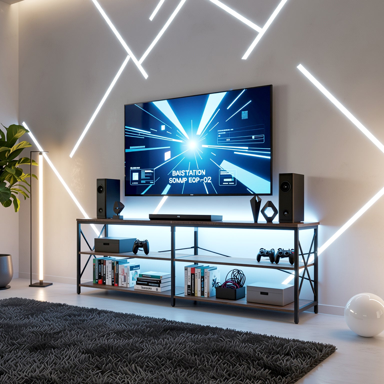 Homy Casa Taryn 63" 3 Tier Narrow TV Cabinet with LED Lighting Console