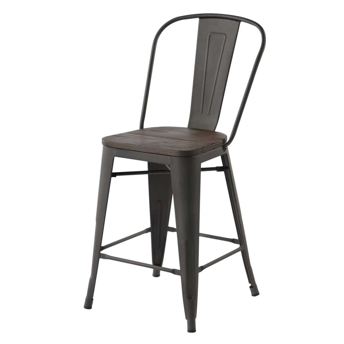 THOCAR 24-Inch Gun Metal Bar Stools, Set of 2 – Industrial Metal Dining Chairs