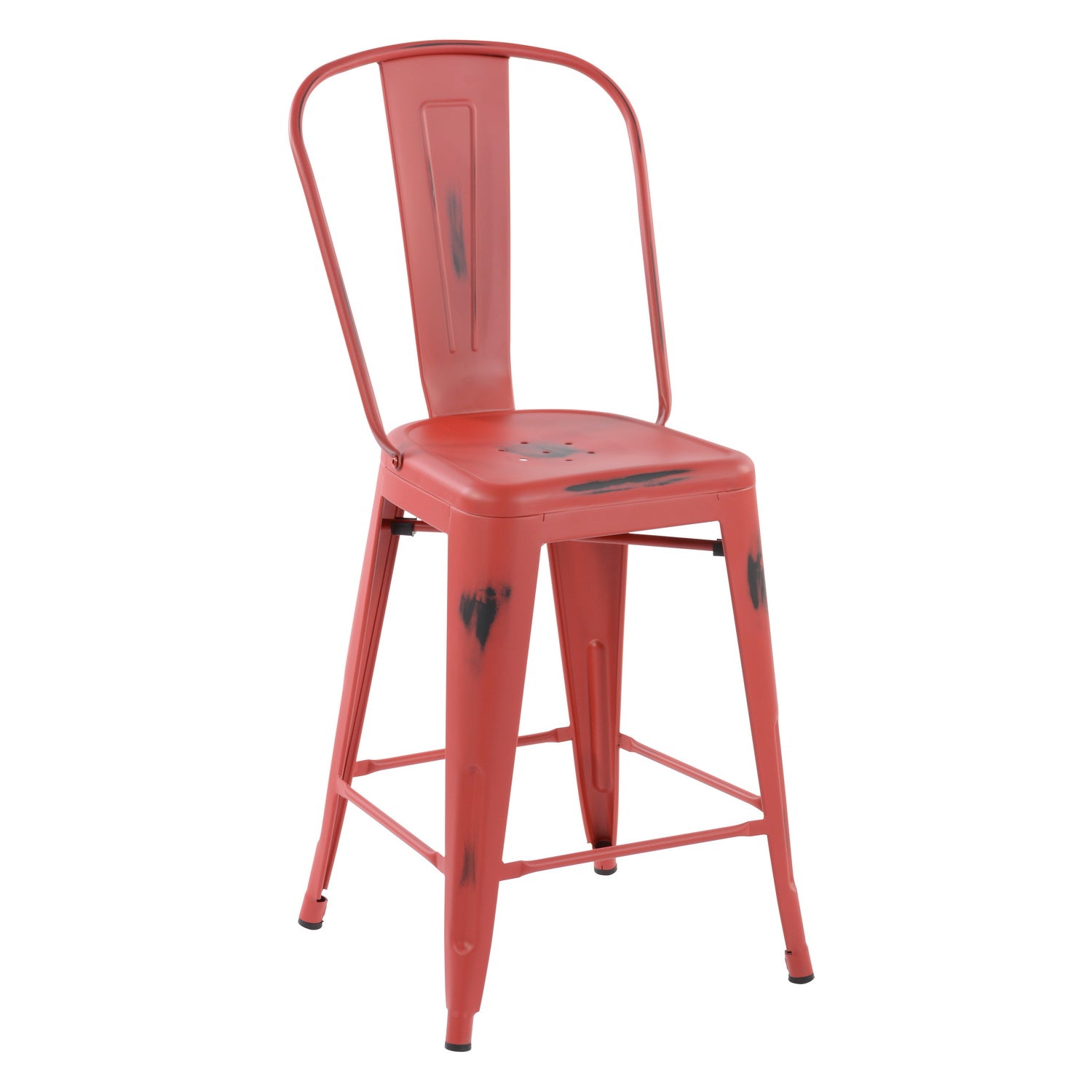 Homy Casa THOCAR 24" Red Metal Bar Stools Set of 2 for Dining and Bar Seating Open Box