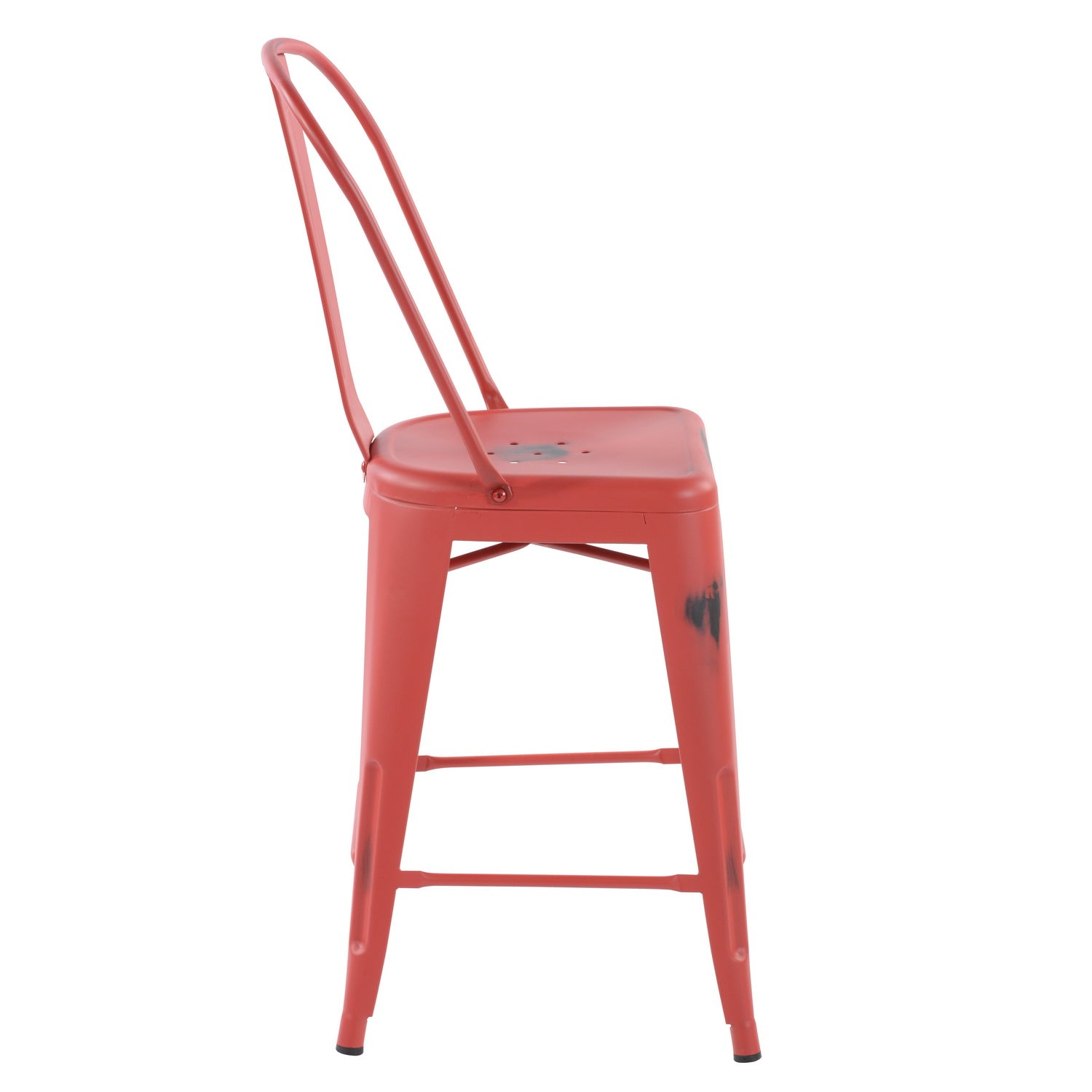 Homy Casa THOCAR 24" Red Metal Bar Stools Set of 2 for Dining and Bar Seating Open Box