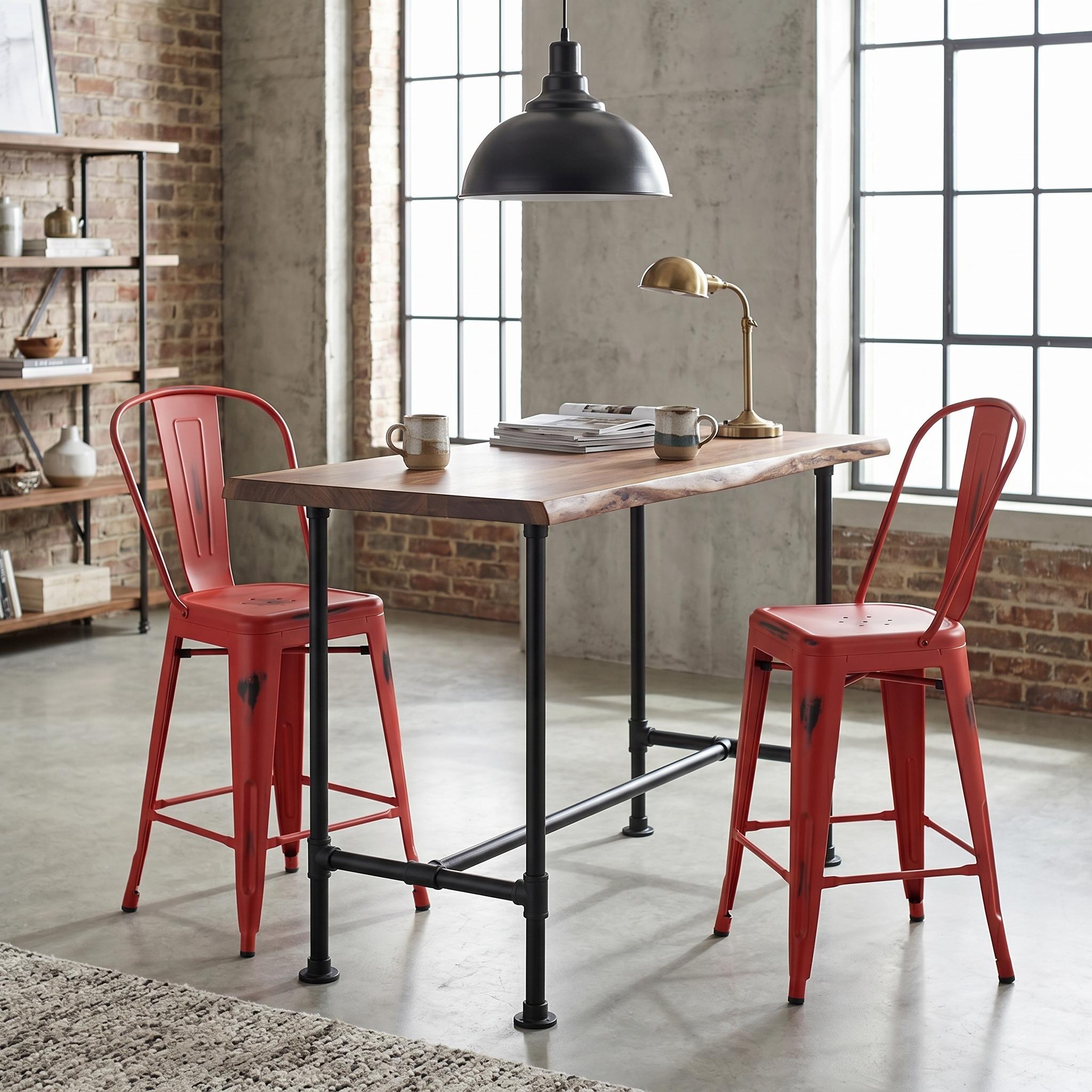 Homy Casa THOCAR 24" Red Metal Bar Stools Set of 2 for Dining and Bar Seating Open Box