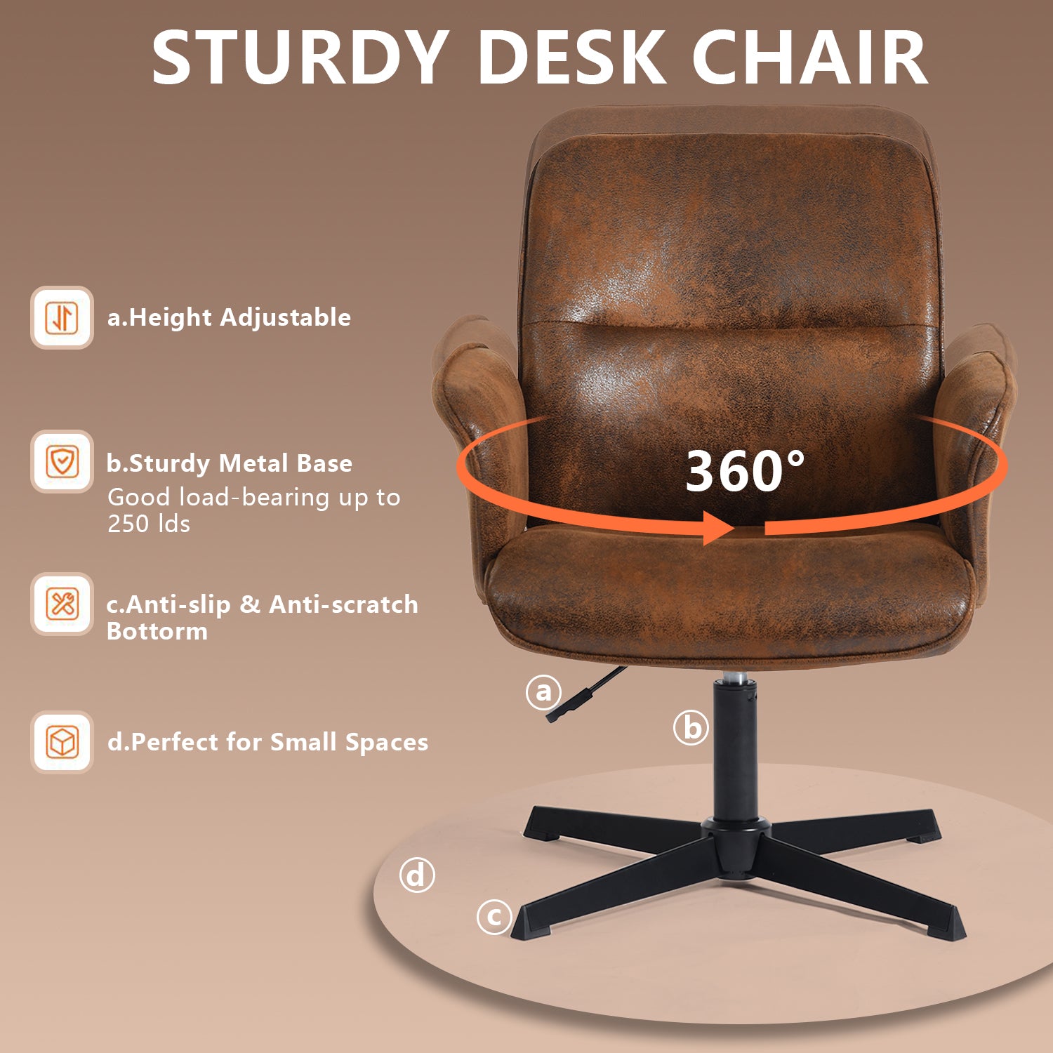 Homy Casa Thomasina Adjustable Office Chair in Suede Brown
