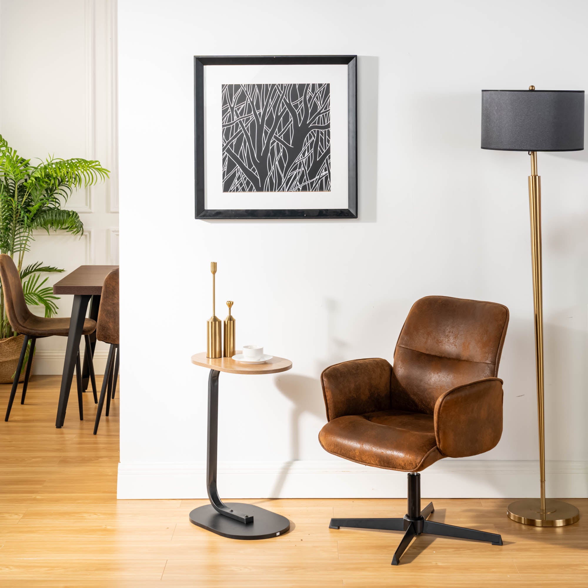 Homy Casa Thomasina Adjustable Office Chair in Suede Brown