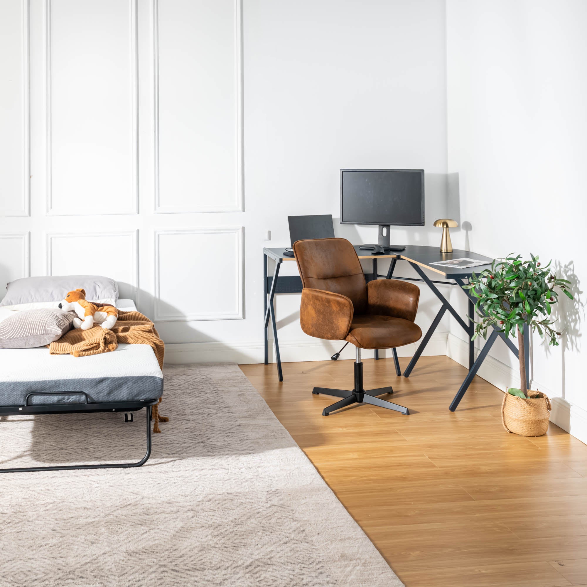 Homy Casa Thomasina Adjustable Office Chair in Suede Brown