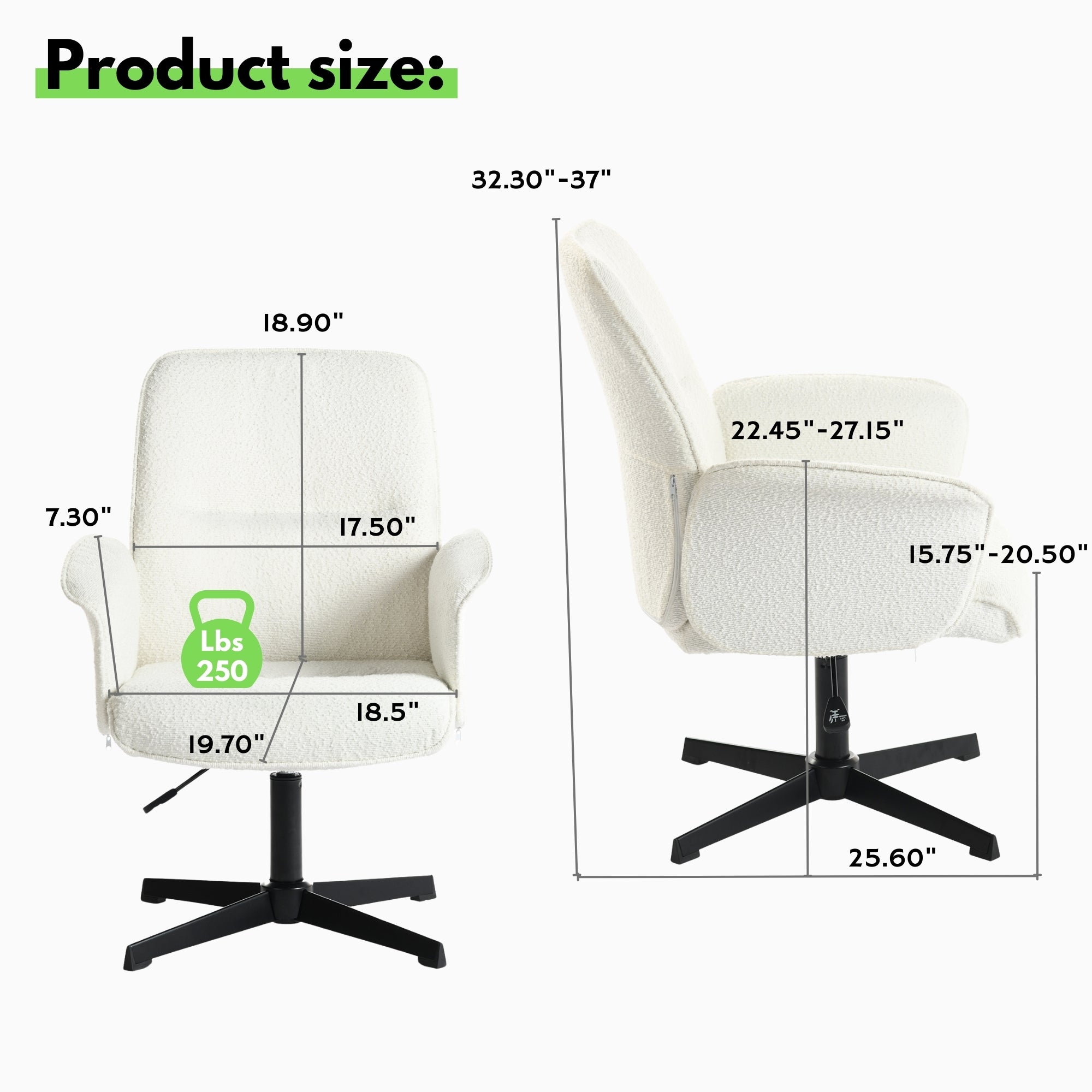 Homy Casa Thomasina 2PC Living Room Chair Set Adjustable Swivel Lounge Chairs in White Open Box