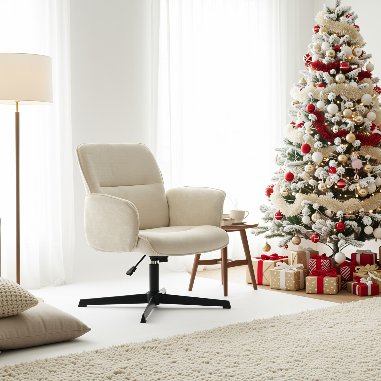 Thomasina Adjustable Office Chair in Beige & Suede Brown