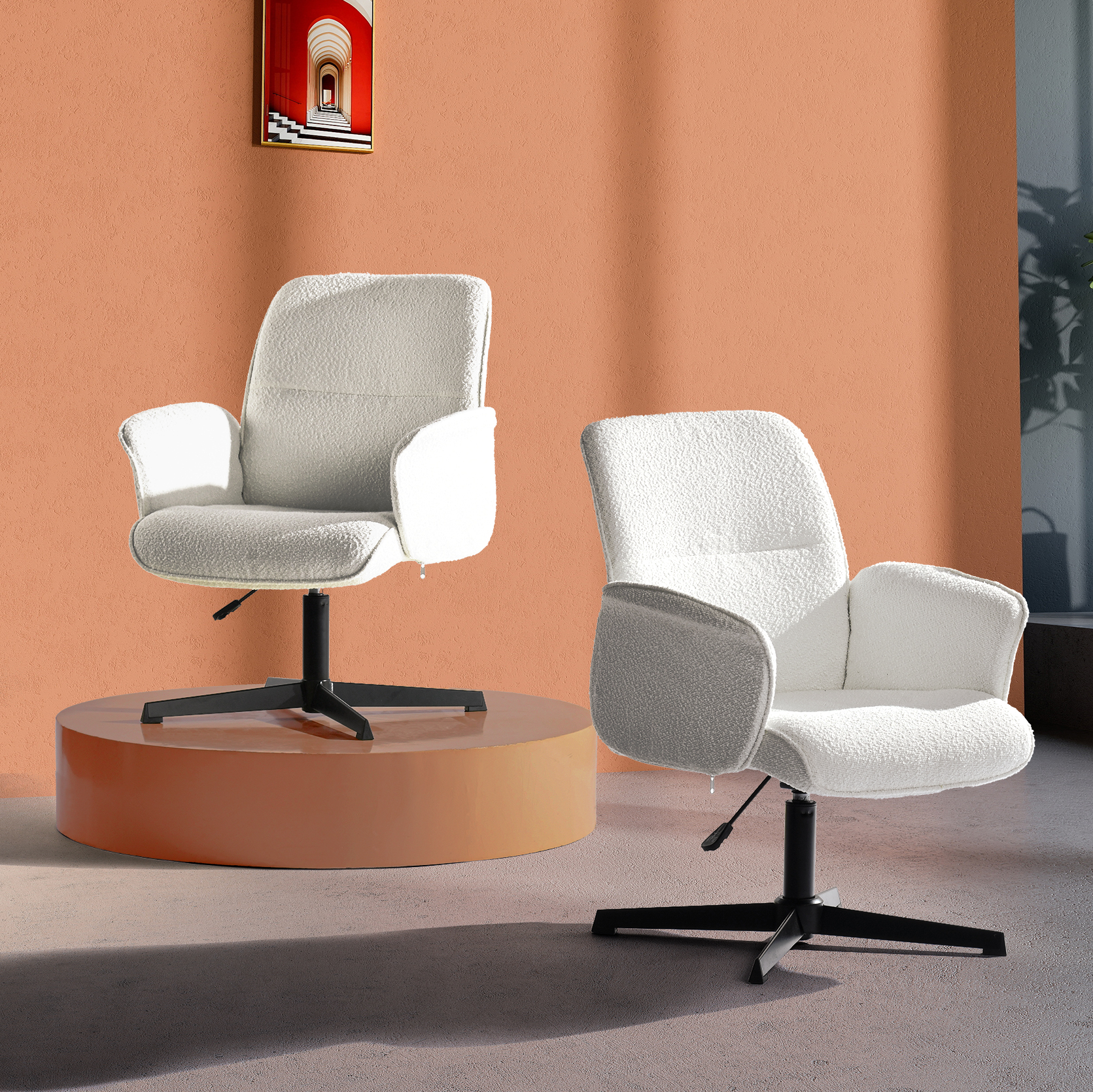 Homy Casa Thomasina 2PC Living Room Chair Set Adjustable Swivel Lounge Chairs in White Open Box