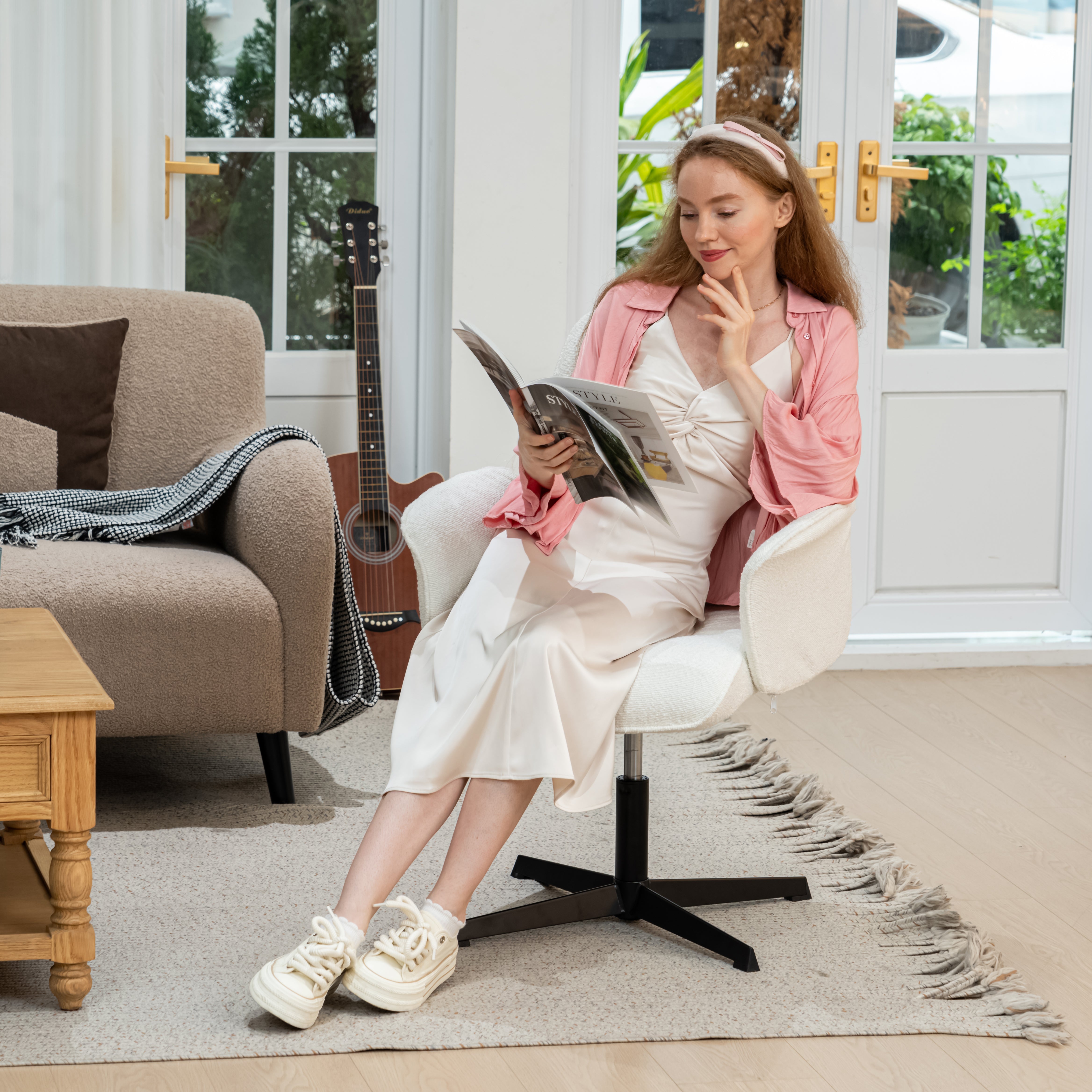 Homy Casa Thomasina Adjustable Office Chair in Beige