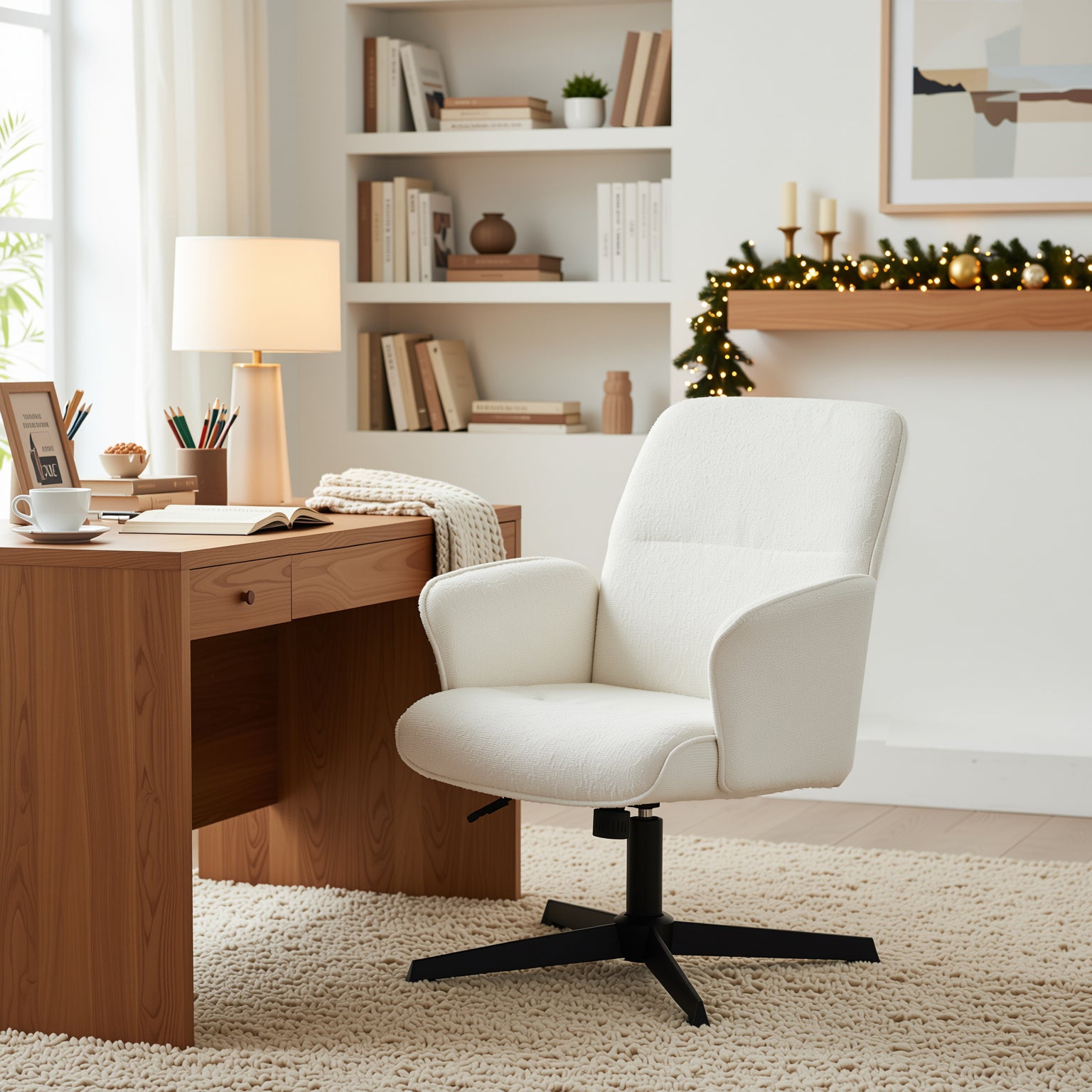 Thomasina Adjustable Office Chair in Beige & Suede Brown