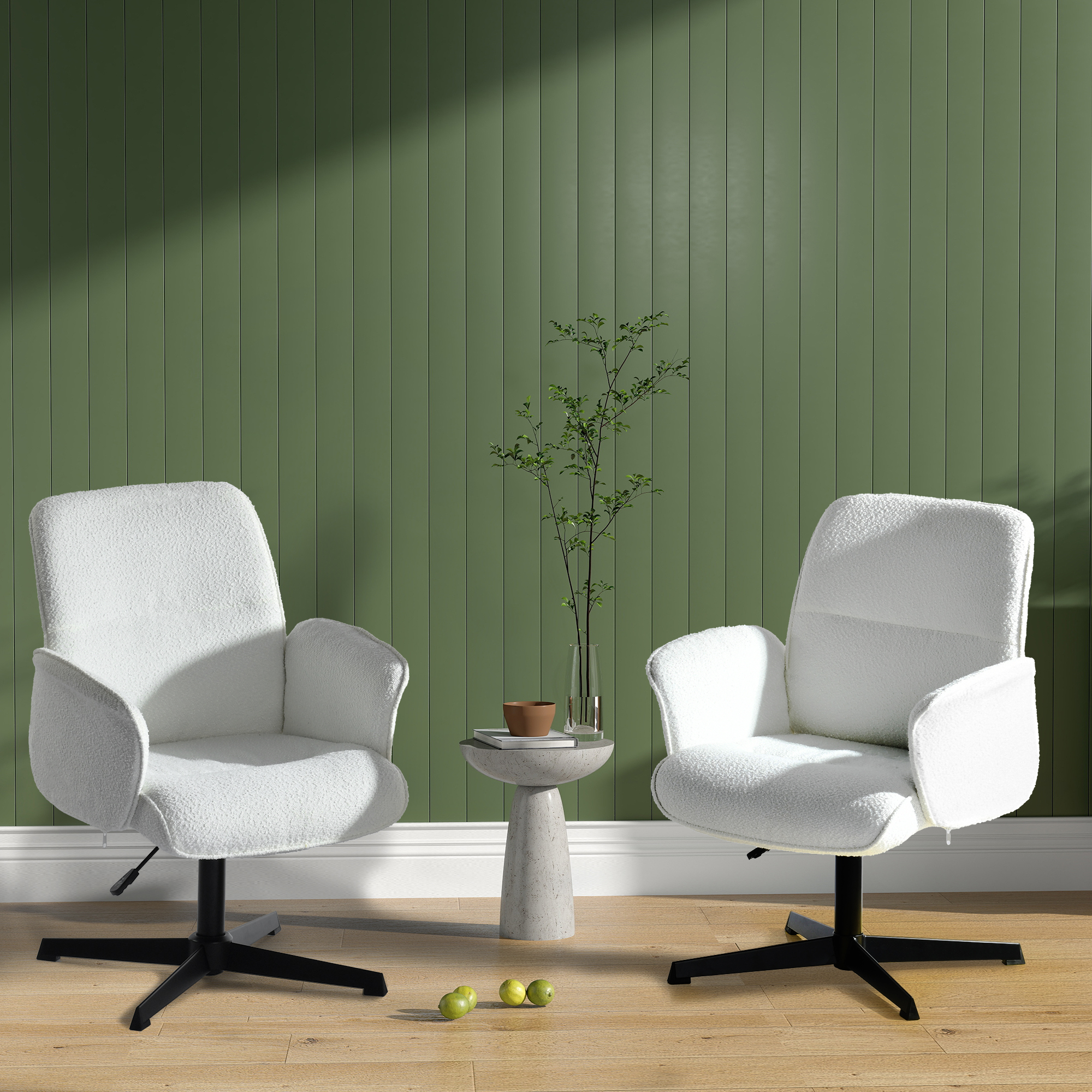 Homy Casa Thomasina 2PC Living Room Chair Set Adjustable Swivel Lounge Chairs in White Open Box