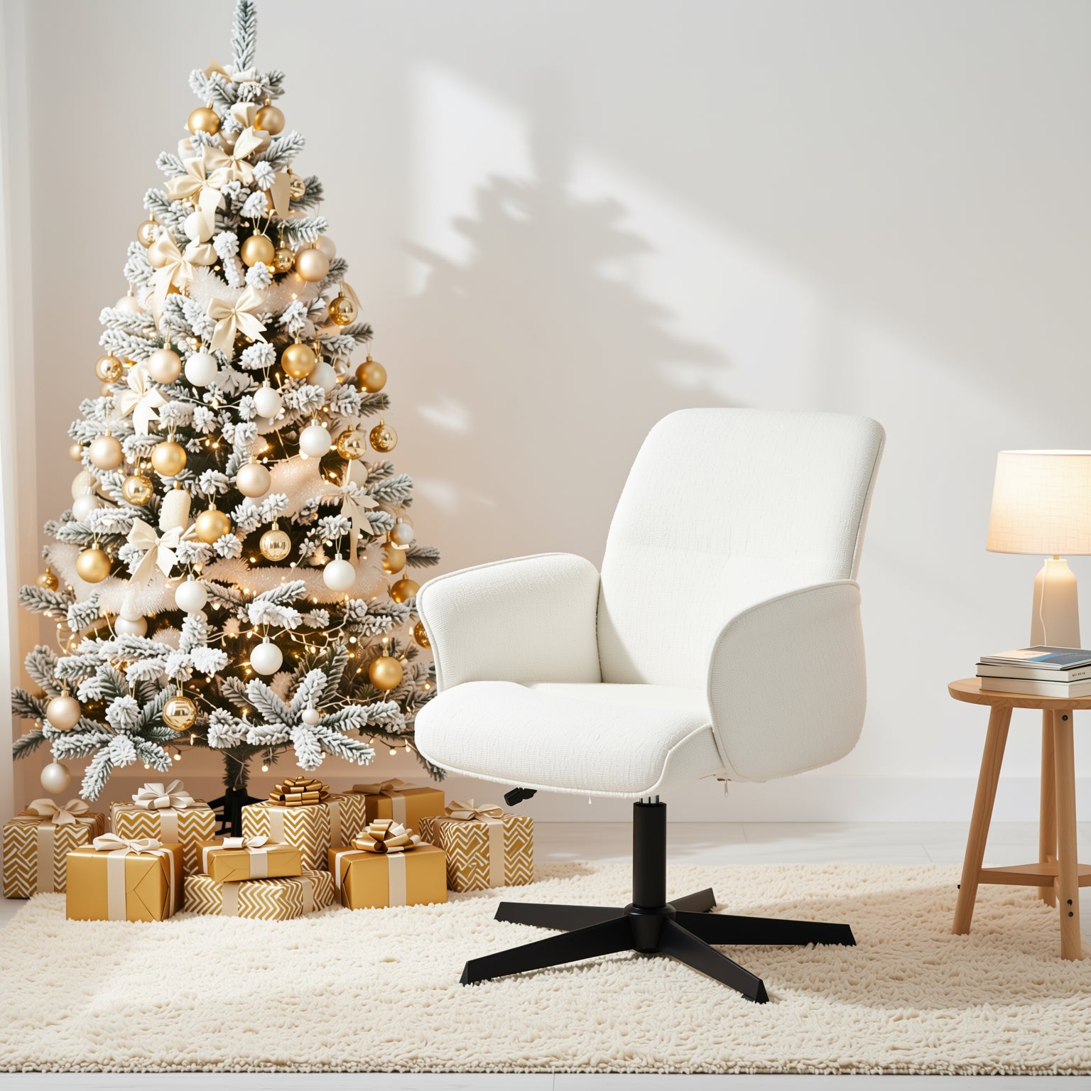 Thomasina Adjustable Office Chair in Beige & Suede Brown