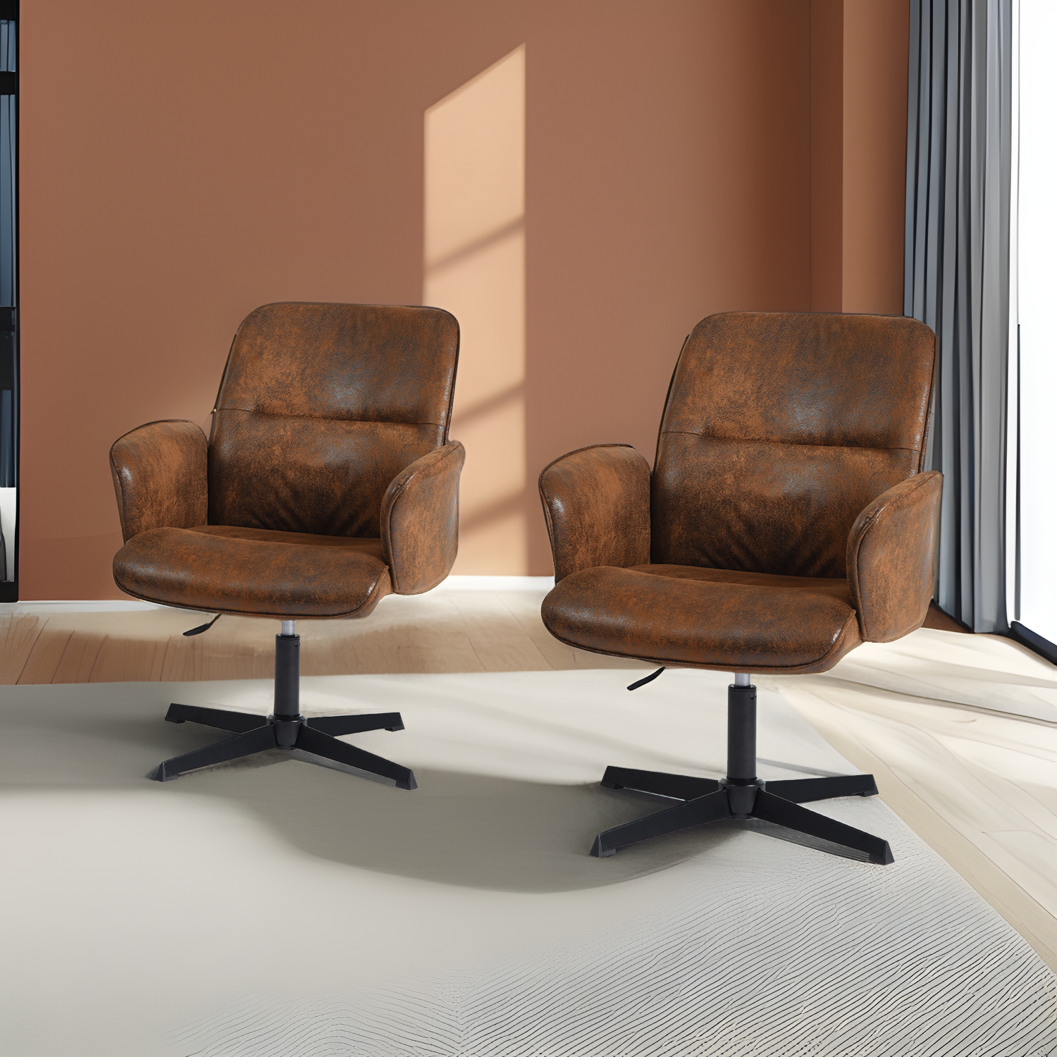 Homy Casa Thomasina 2PC Living Room Furniture Set Adjustable Swivel Armchairs in Dark Brown Suede Open Box