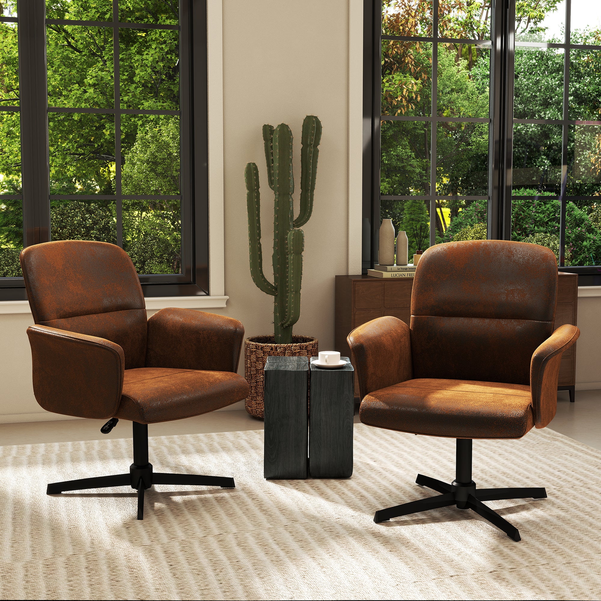 Homy Casa Thomasina 2PC Living Room Furniture Set Adjustable Swivel Armchairs in Dark Brown Suede Open Box