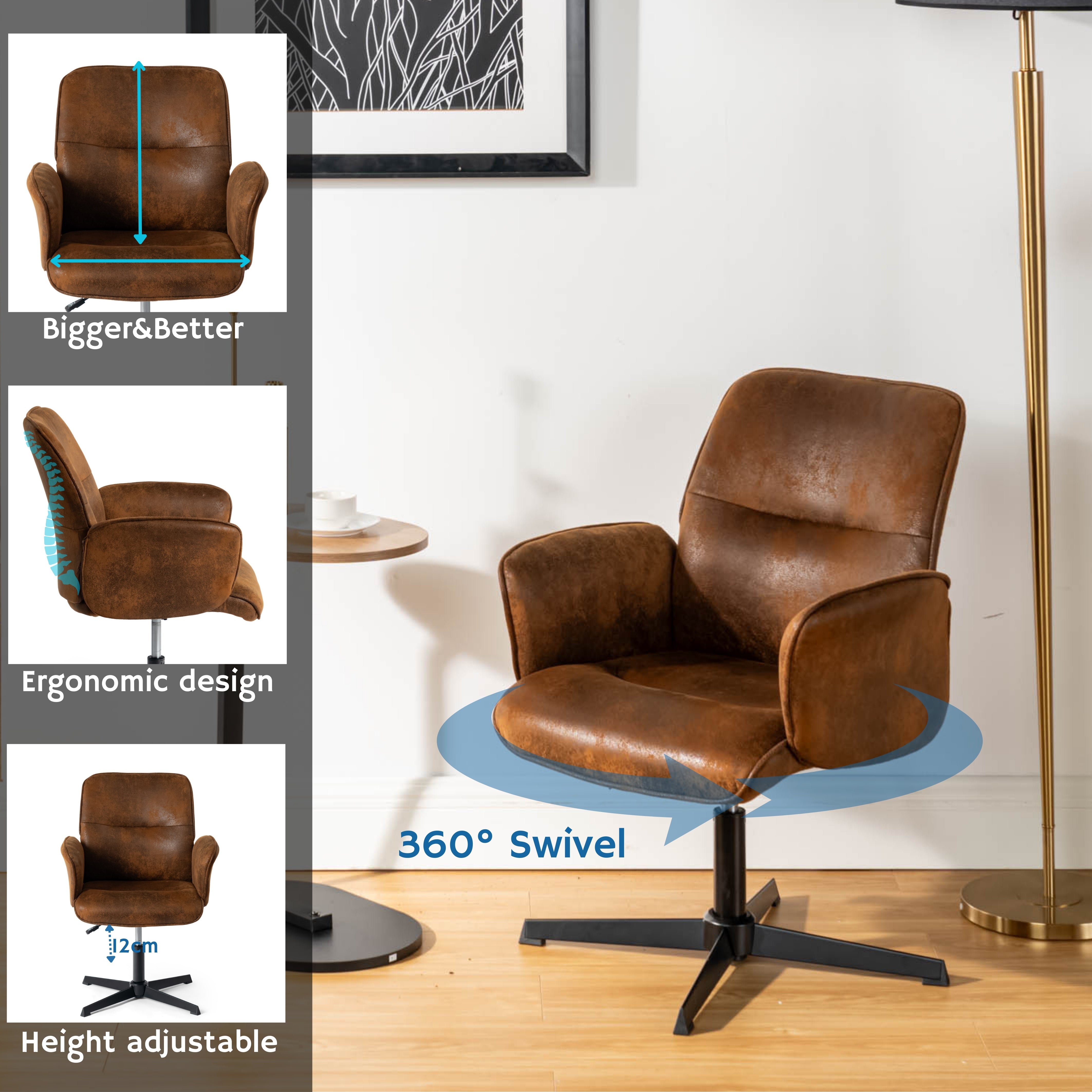 Homy Casa Thomasina 2PC Living Room Furniture Set Adjustable Swivel Armchairs in Dark Brown Suede Open Box