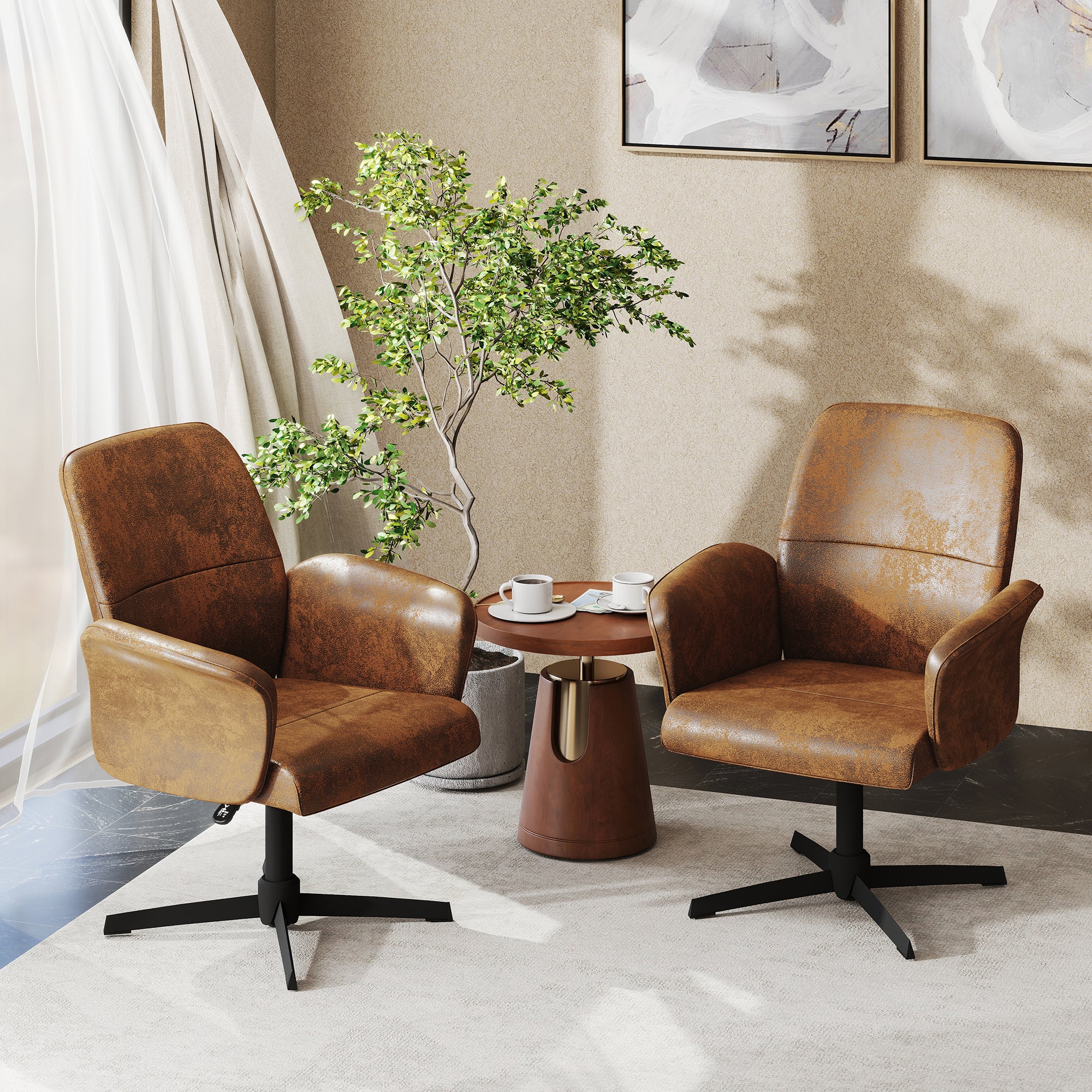 Homy Casa Thomasina 2PC Living Room Furniture Set Adjustable Swivel Armchairs in Dark Brown Suede Open Box