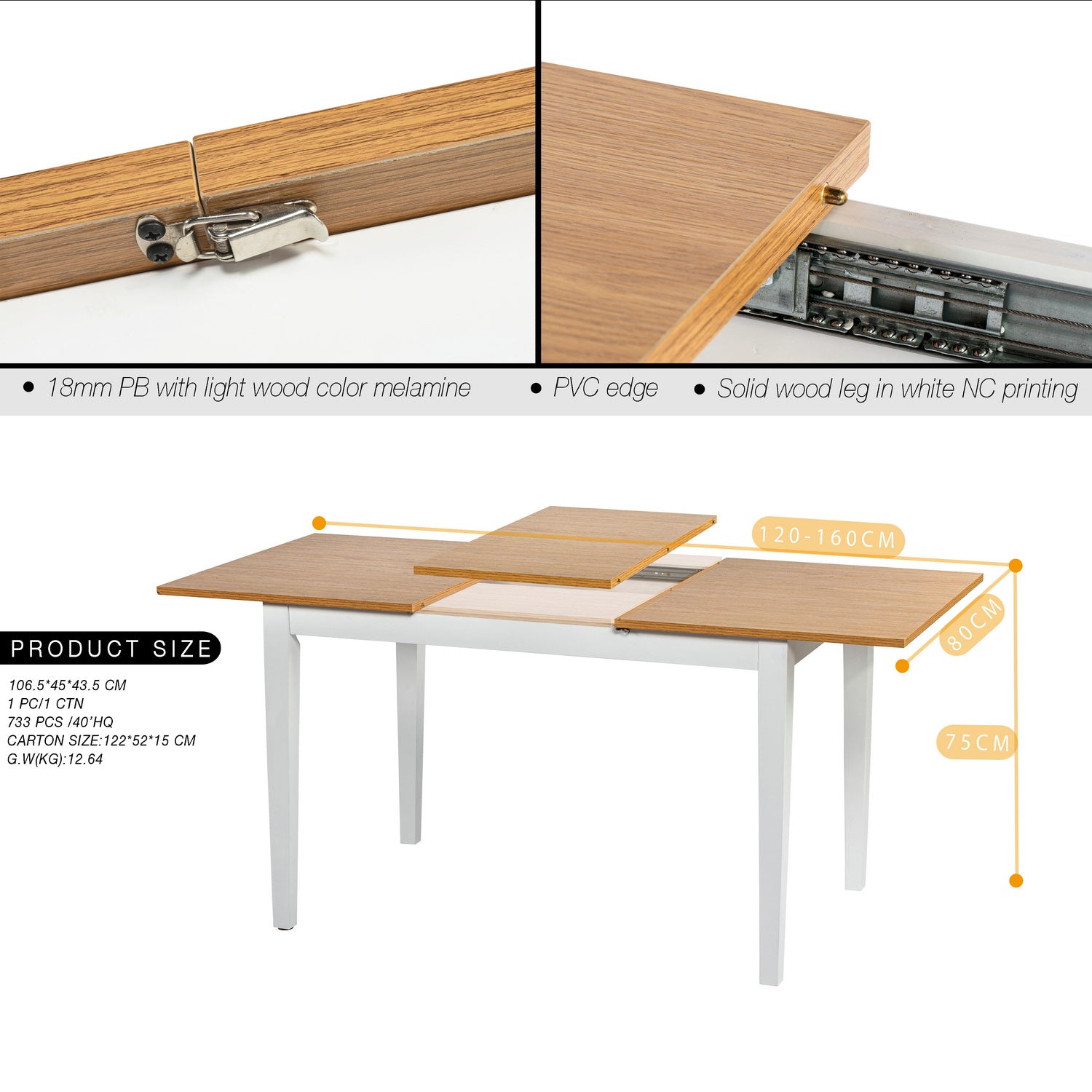 Homy Casa THOMMY 31.5"-47.2" Extendable Dining Table Open Box