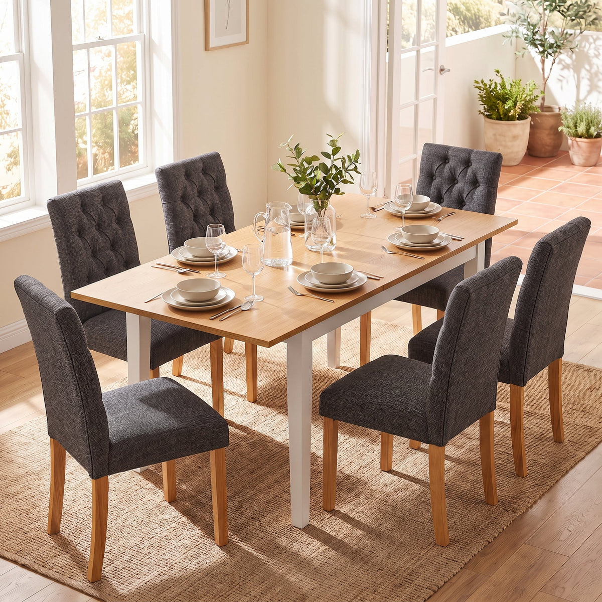 Homy Casa THOMMY extendable table with six LUCETTA Black chairs 7PC Open Box - lifestyle 1