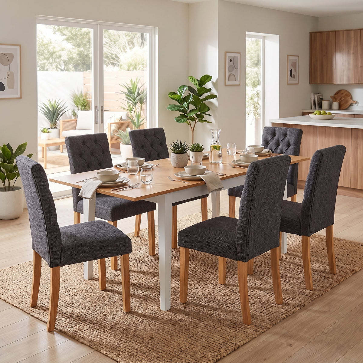 Homy Casa THOMMY extendable table with six LUCETTA Black chairs 7PC Open Box - lifestyle 2