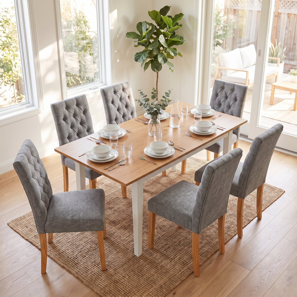 Homy Casa THOMMY extendable table with six LUCETTA Grey chairs 7PC Open Box - lifestyle 1