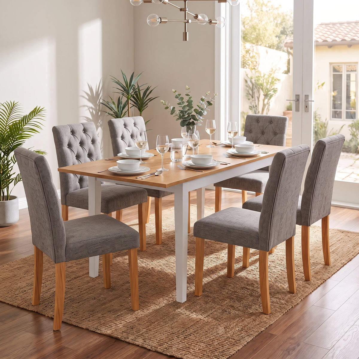 Homy Casa THOMMY extendable table with six LUCETTA Grey chairs 7PC Open Box - lifestyle 2