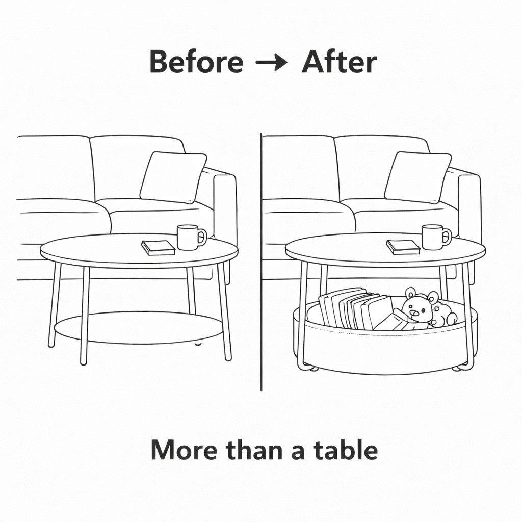 Tilla 29.5" Round Coffee table with Fabric Storage Basket