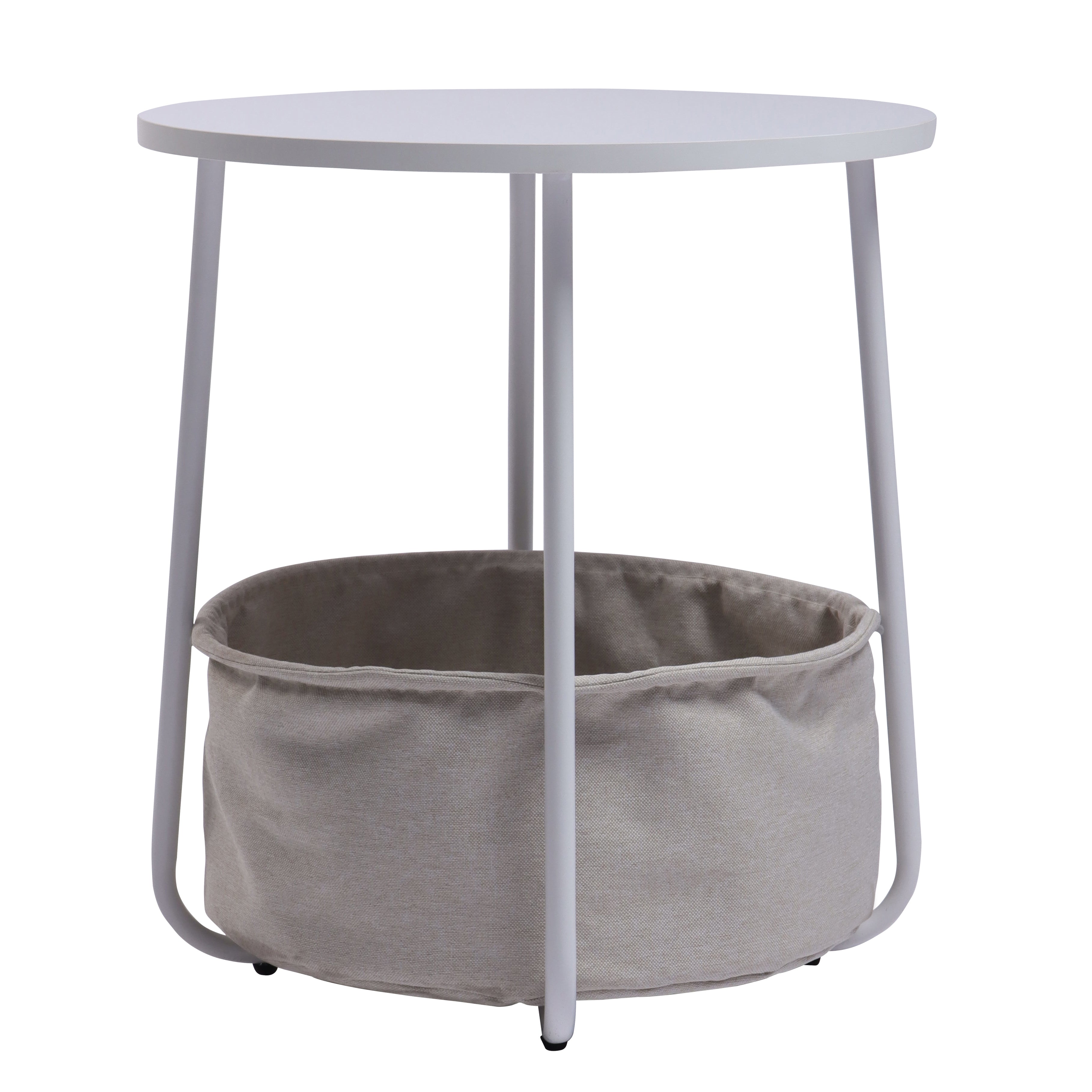 Tilla 17.7" Round End Table with Fabric Storage Basket