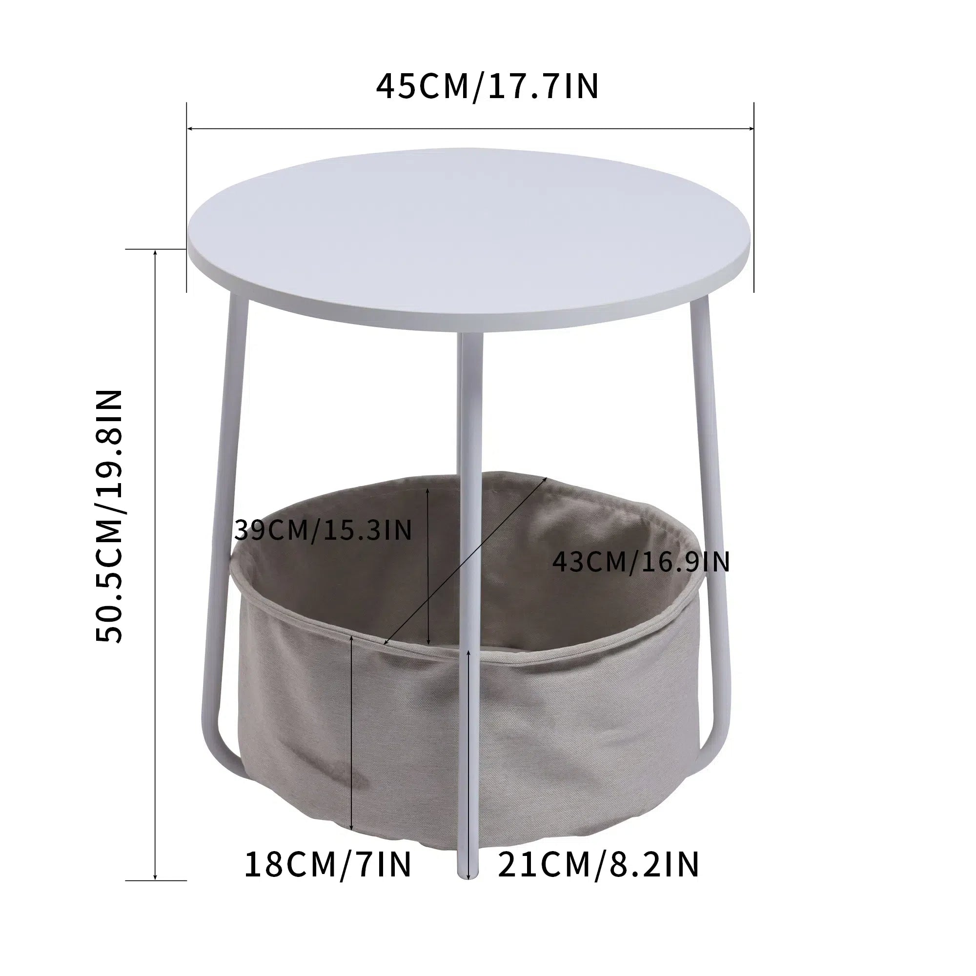 Tilla 17.7" Round End Table with Fabric Storage Basket