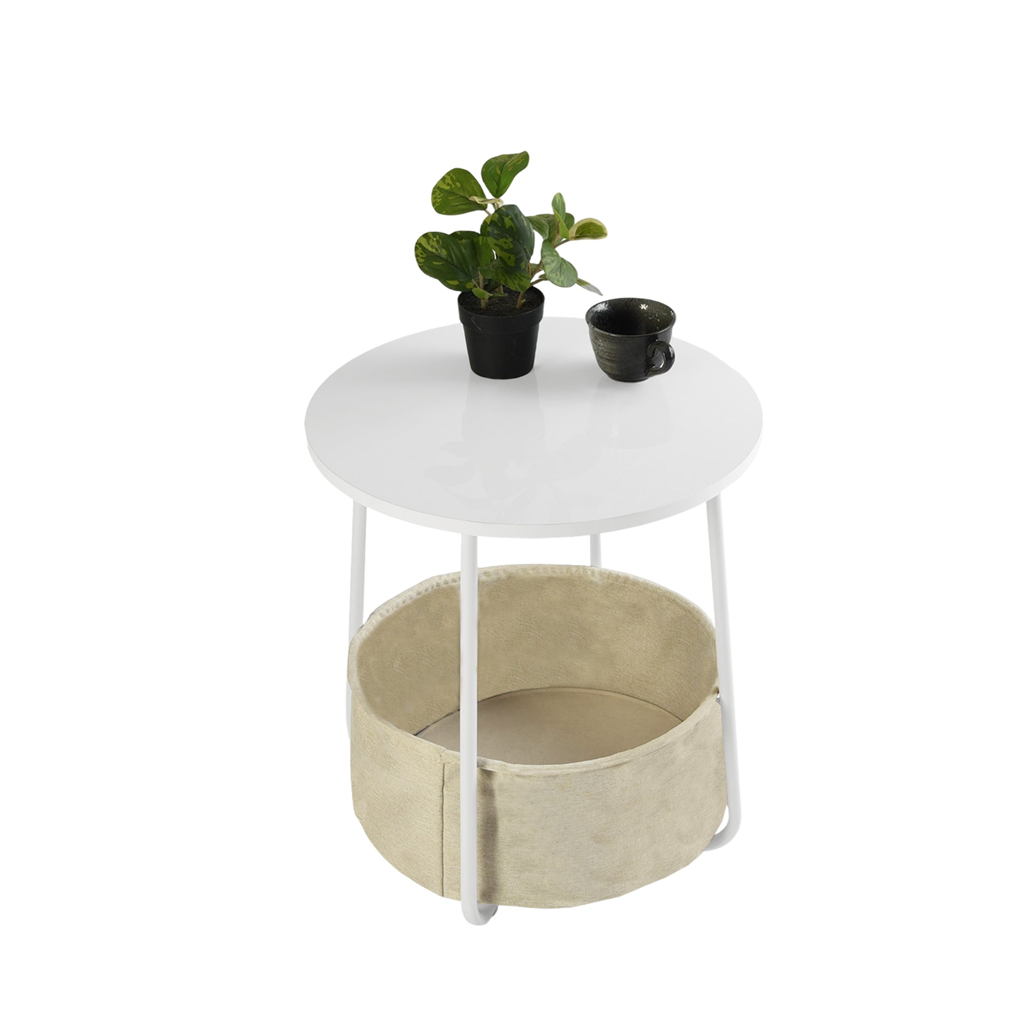 Tilla 17.7" Round End Table with Fabric Storage Basket