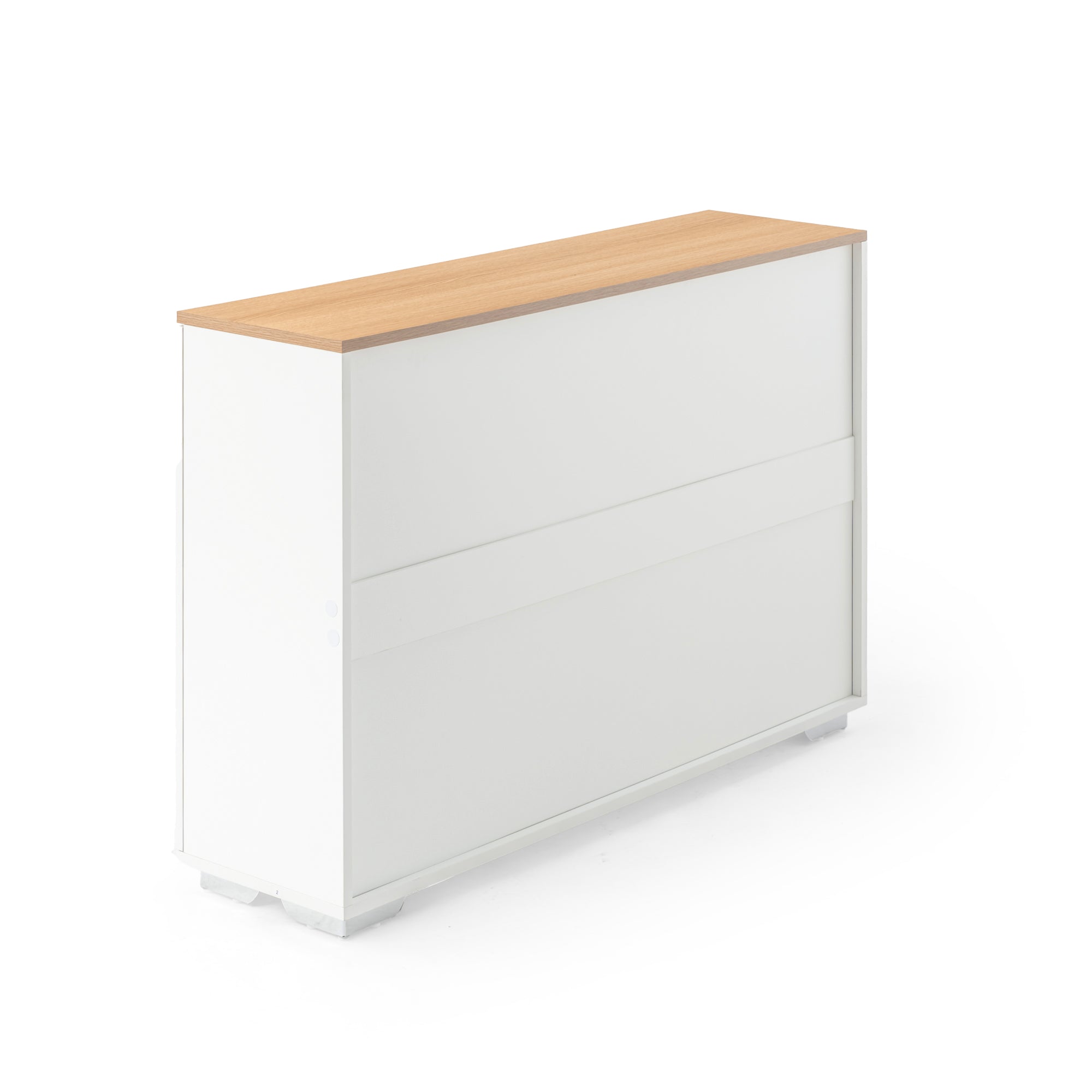 BAFFI White Sideboard Buffet Cabinet with Drawer and 4 Doors, Oak Look Top, Living Room Dining Storage