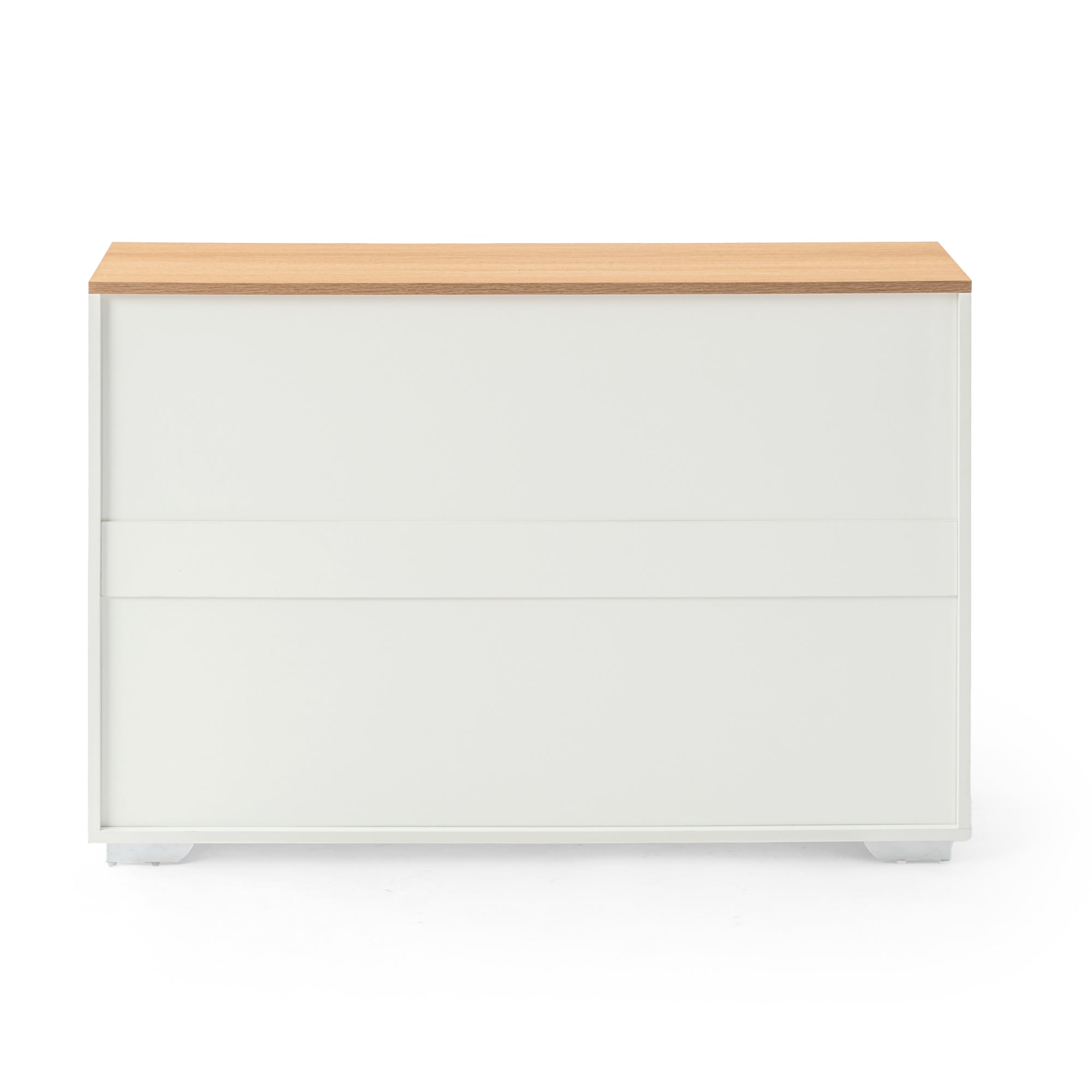BAFFI White Sideboard Buffet Cabinet with Drawer and 4 Doors, Oak Look Top, Living Room Dining Storage
