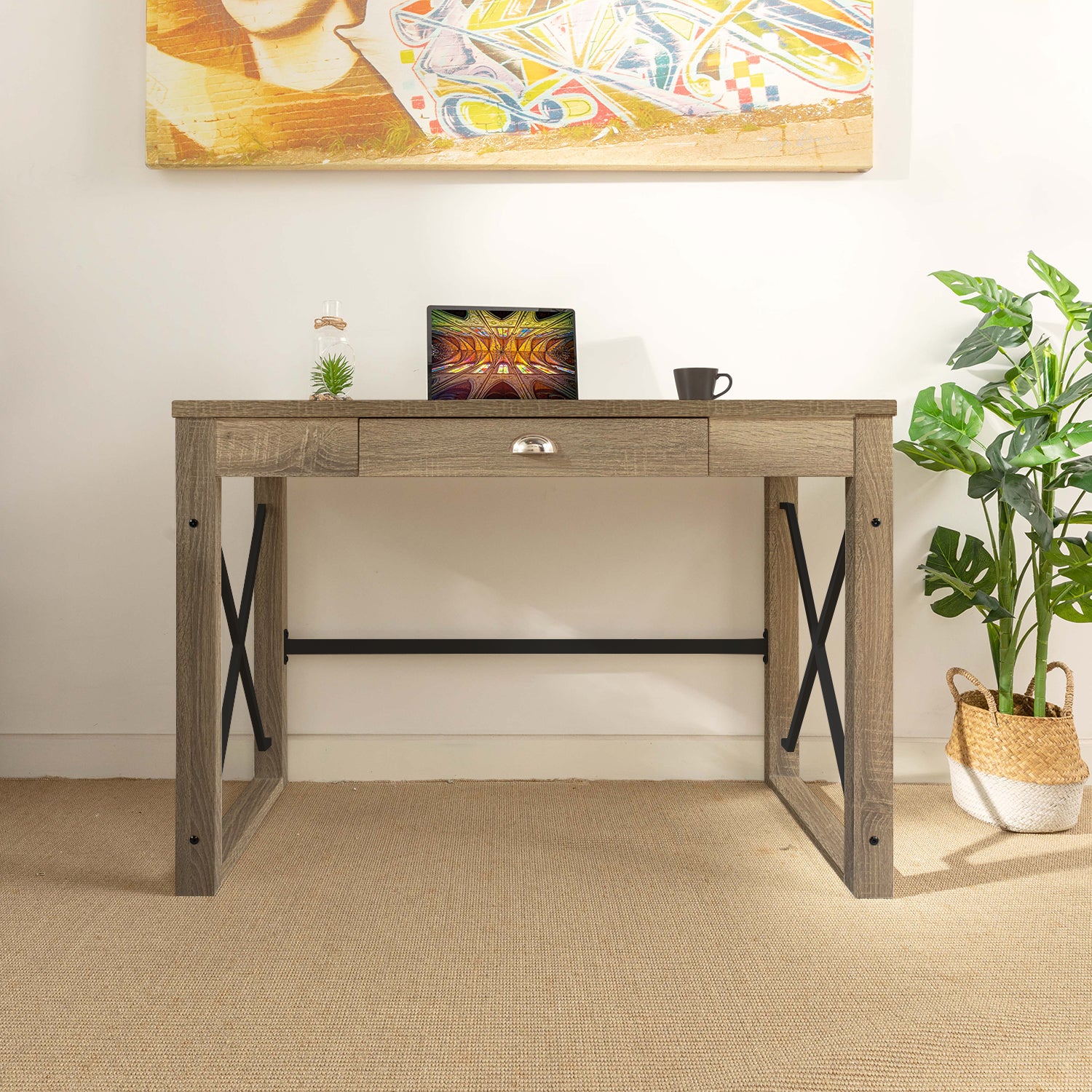 Homy Casa TULIPS B 44” Computer Desk Modern Office Workspace Table