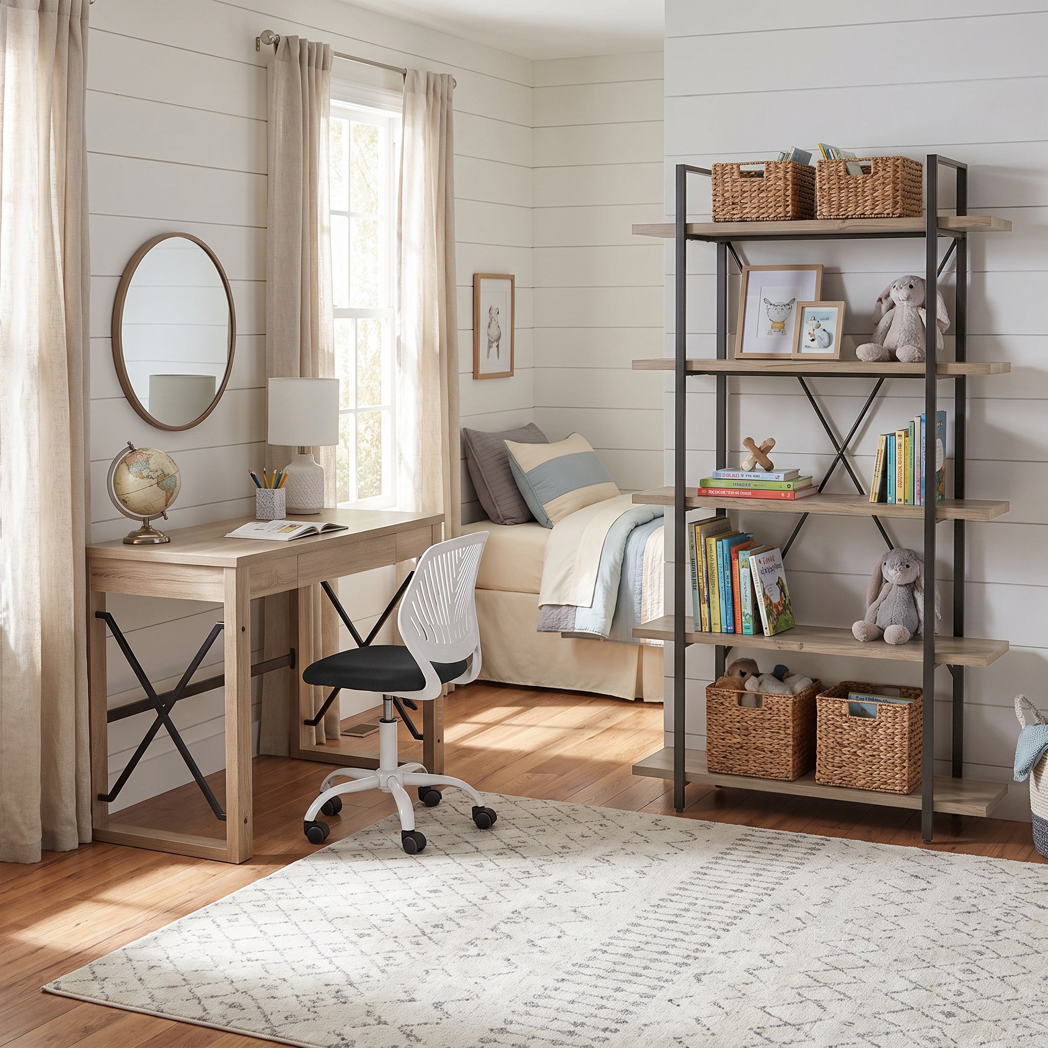 Homy Casa TULIP+CARNATION+LACK 3PC Furniture Set with Computer Desk, Office Chair and 5-Tier Shelf Open Box