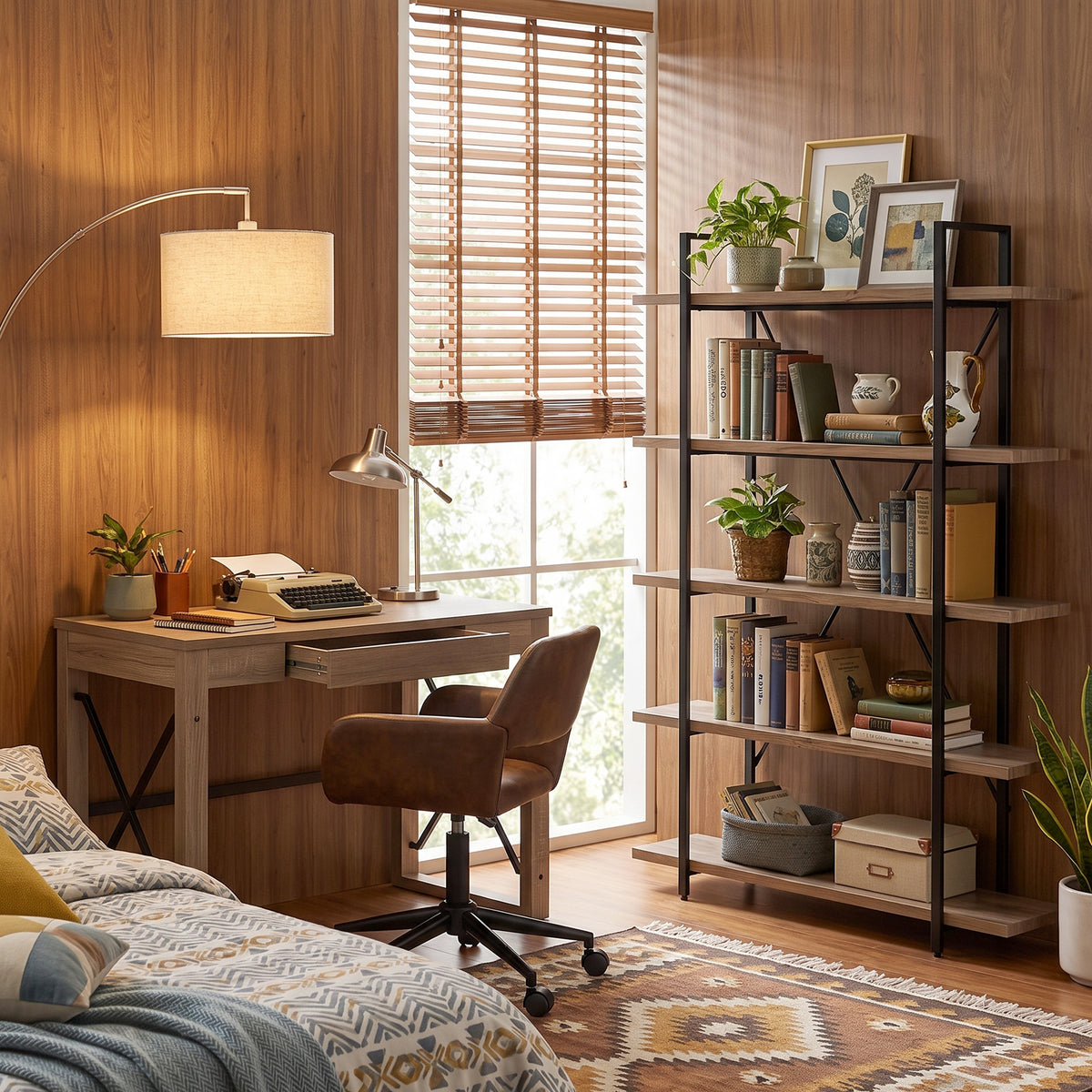 Homy Casa TULIP+ROSS+LACK 3PC Furniture Set Computer Desk Office Chair and 5-Tier Shelf Open Box