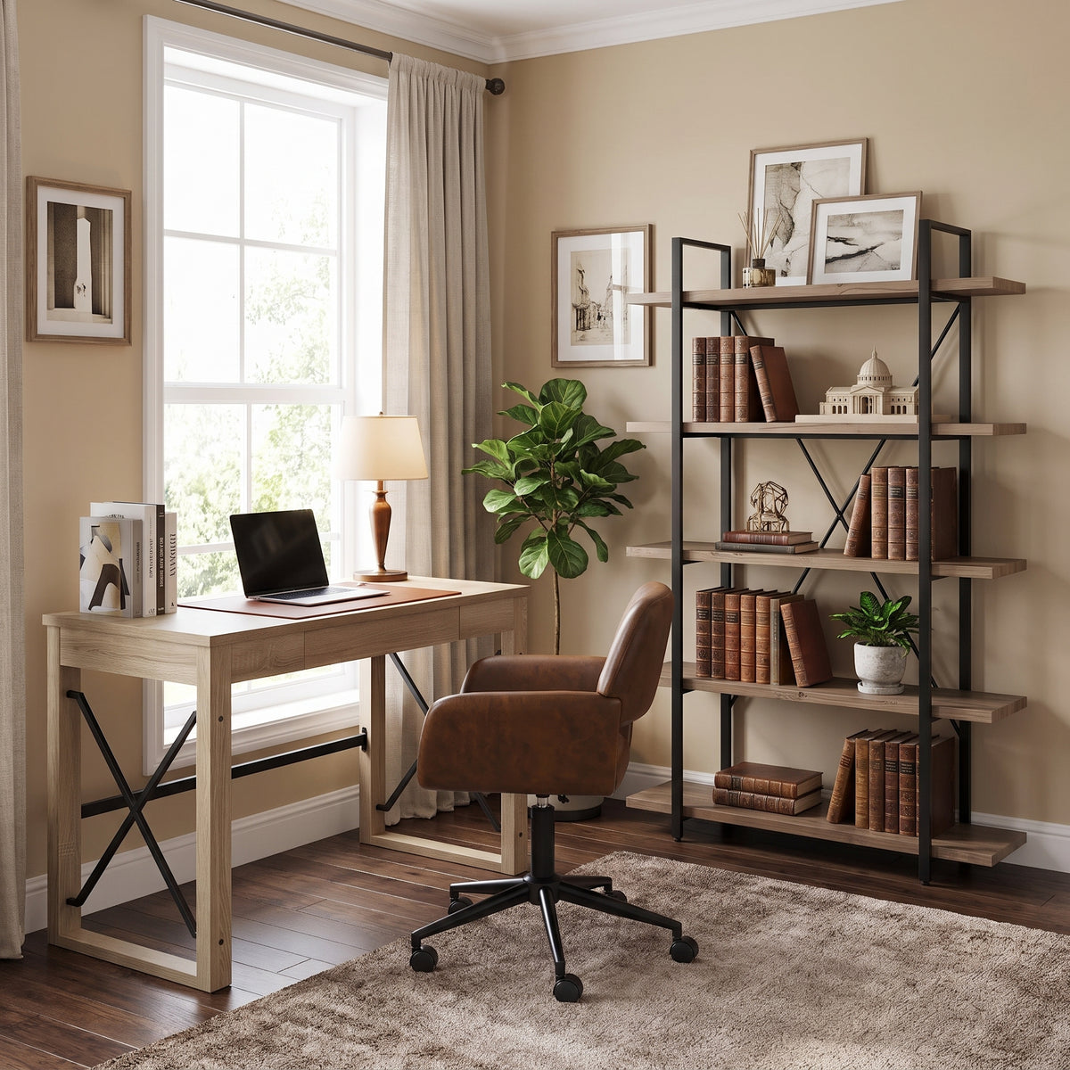 Homy Casa TULIP+ROSS+LACK 3PC Furniture Set Computer Desk Office Chair and 5-Tier Shelf Open Box