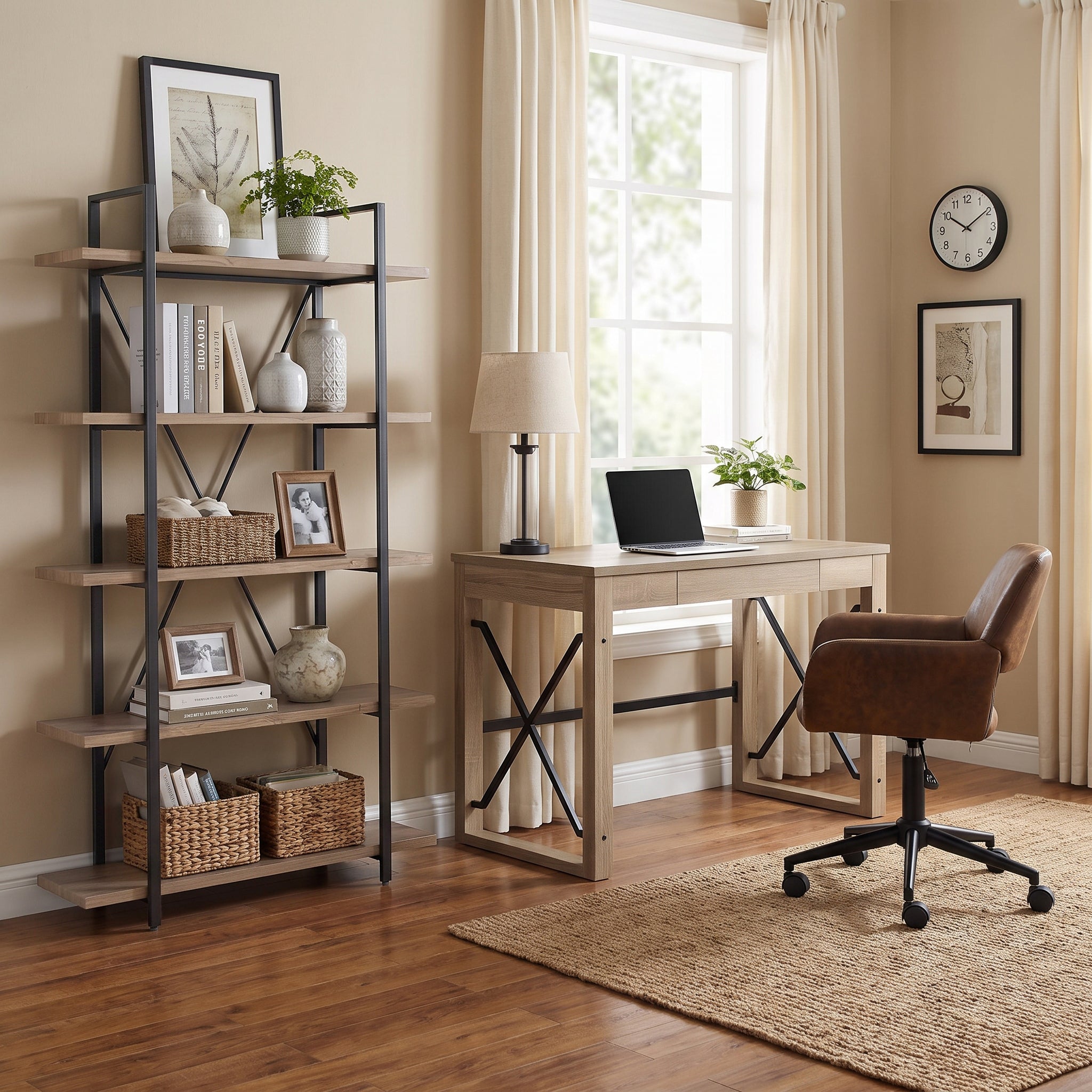 Homy Casa TULIP+ROSS+LACK 3PC Furniture Set Computer Desk Office Chair and 5-Tier Shelf Open Box