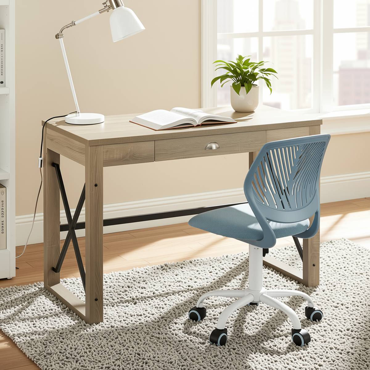 Homy Casa TULIP+CARANTION 2PC Office Furniture Set with Purple Mesh Chair and Sonoma Oak Computer Desk Open Box
