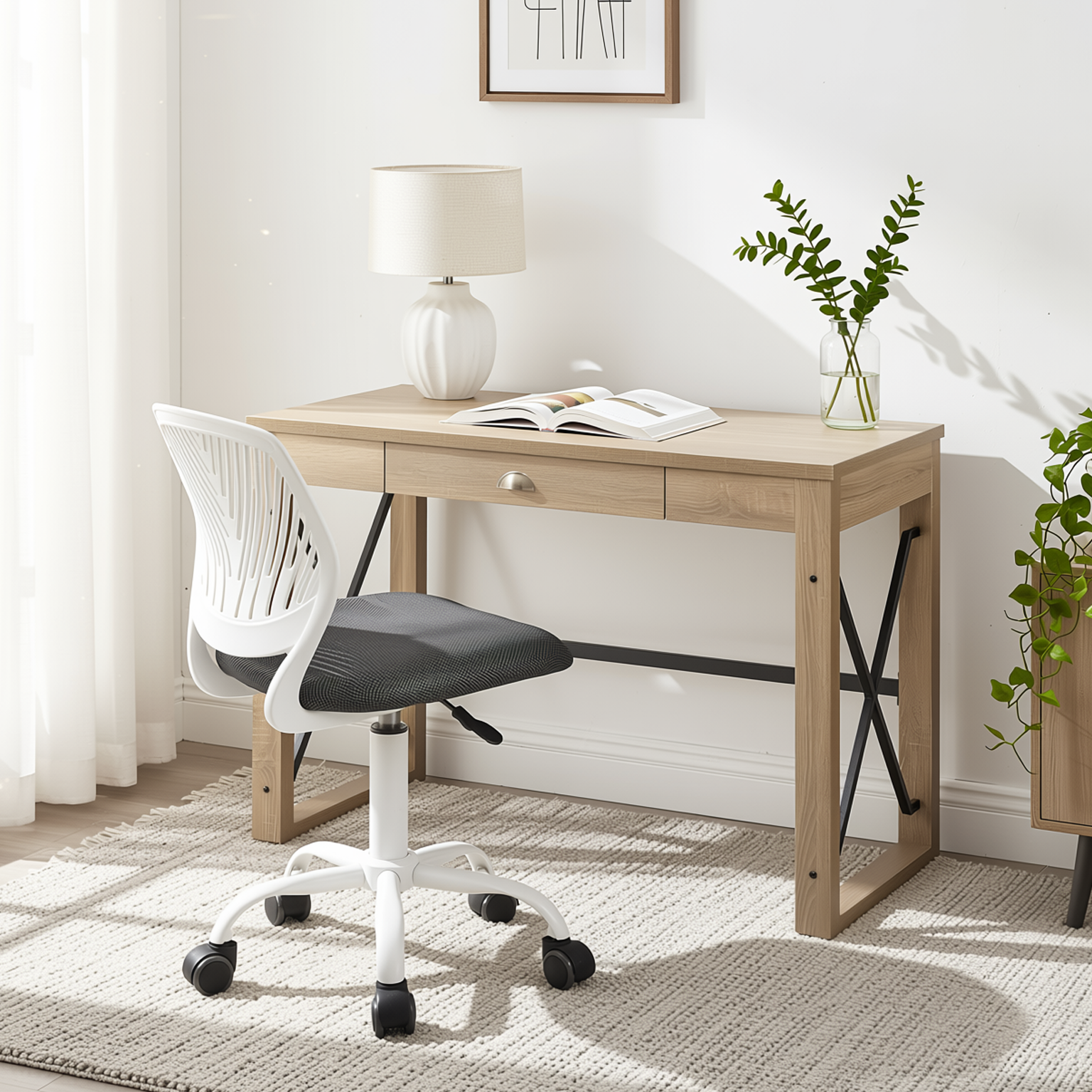 Homy Casa TULIP+CARANTION 2PC Office Furniture Set with Grey Mesh Chair and Computer Desk Open Box