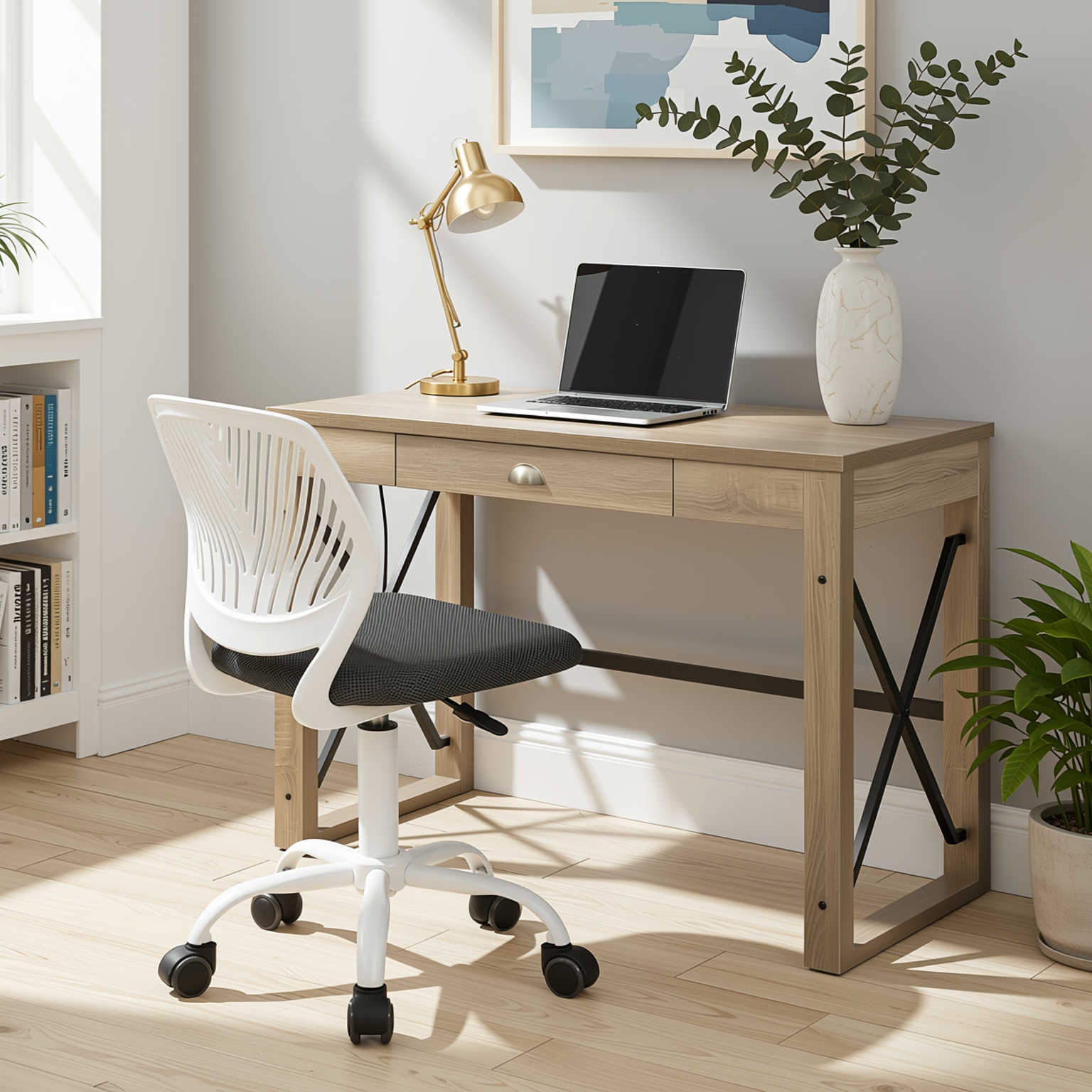 Homy Casa TULIP+CARANTION 2PC Office Furniture Set with Grey Mesh Chair and Computer Desk Open Box