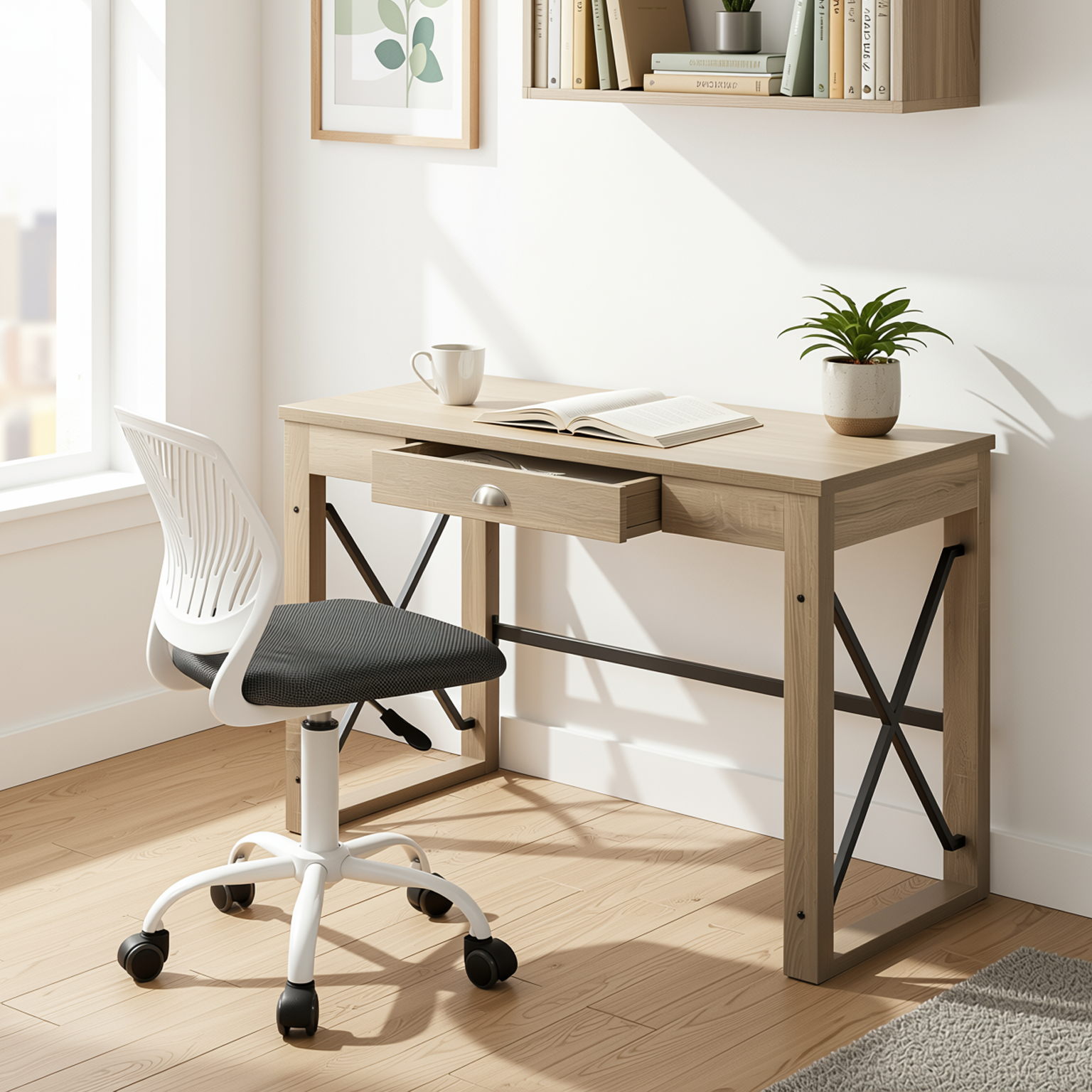 Homy Casa TULIP+CARANTION 2PC Office Furniture Set with Grey Mesh Chair and Computer Desk Open Box